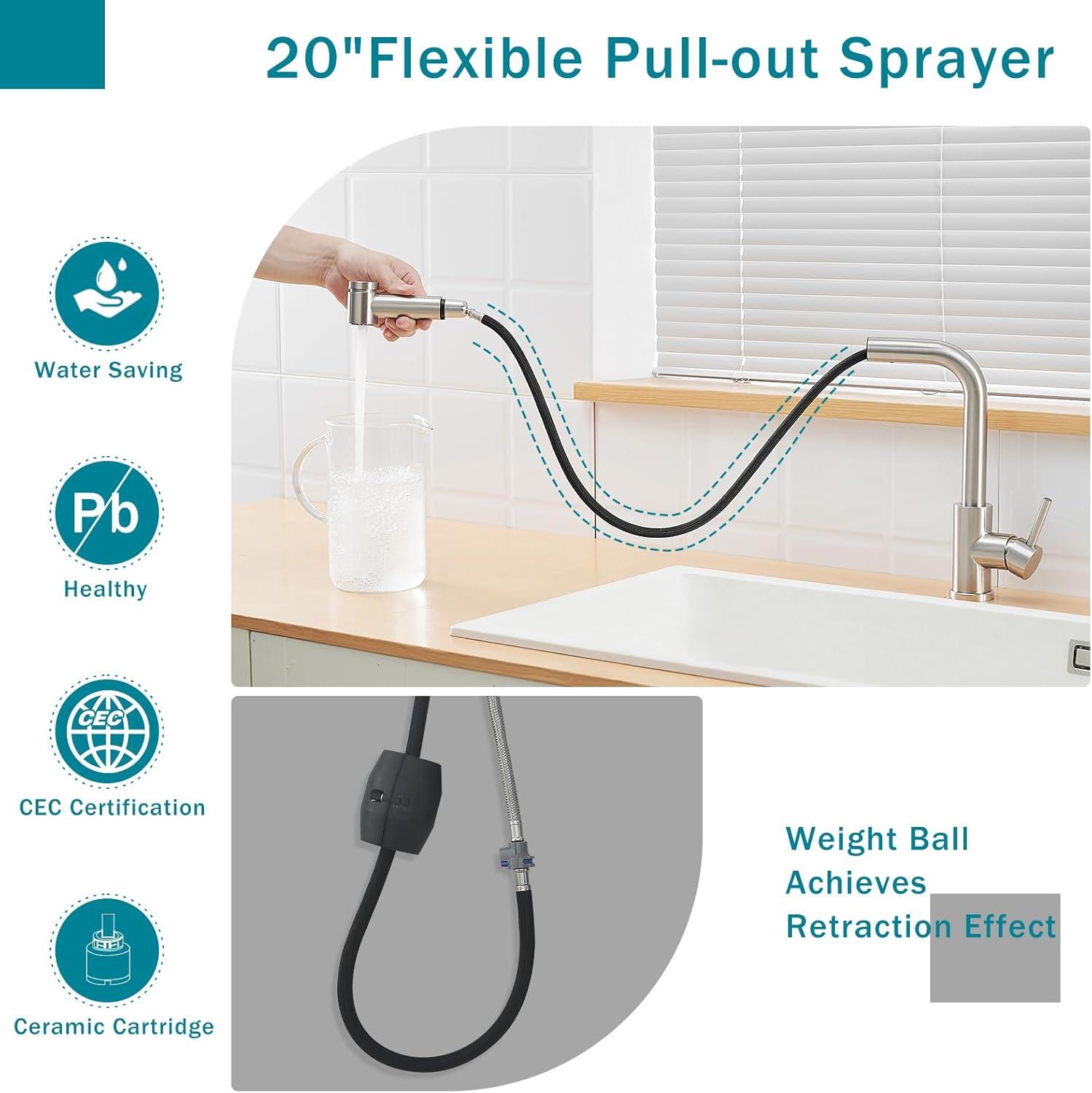 Single Handle Pull Down Sprayer Kitchen Faucet for Kitchen Sink with Water Filtered Function