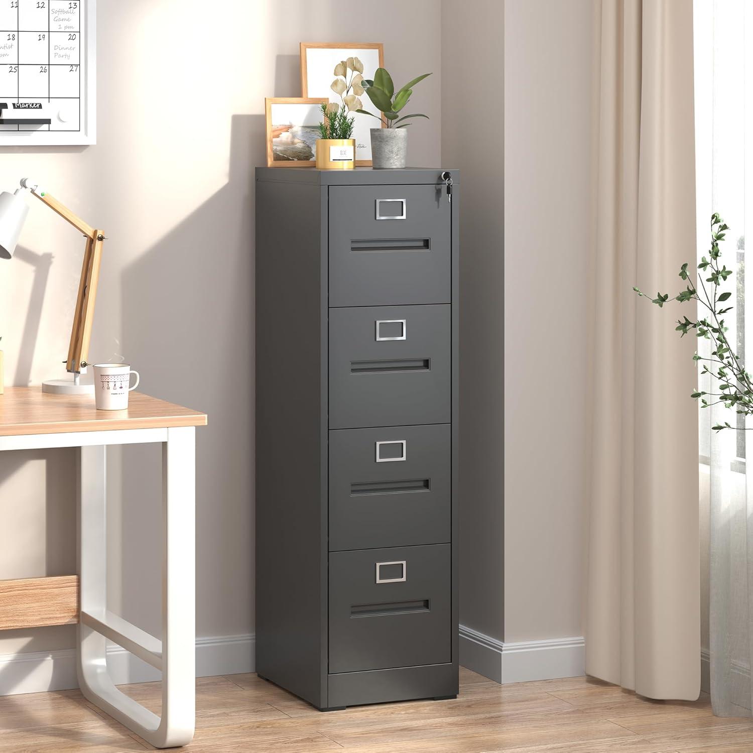 Black Vertical 4 Drawer Lockable Metal File Cabinet