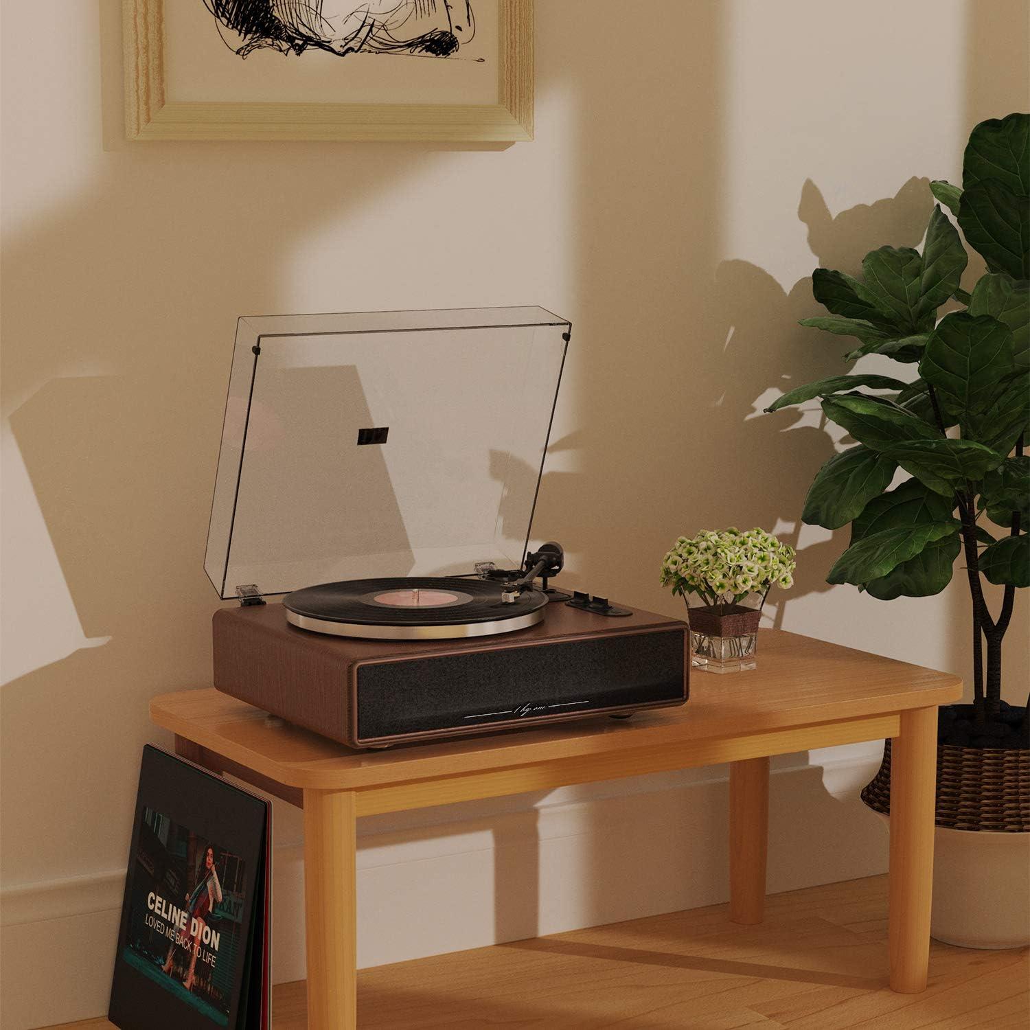 Walnut Belt Drive Turntable with Built-in Speakers and USB