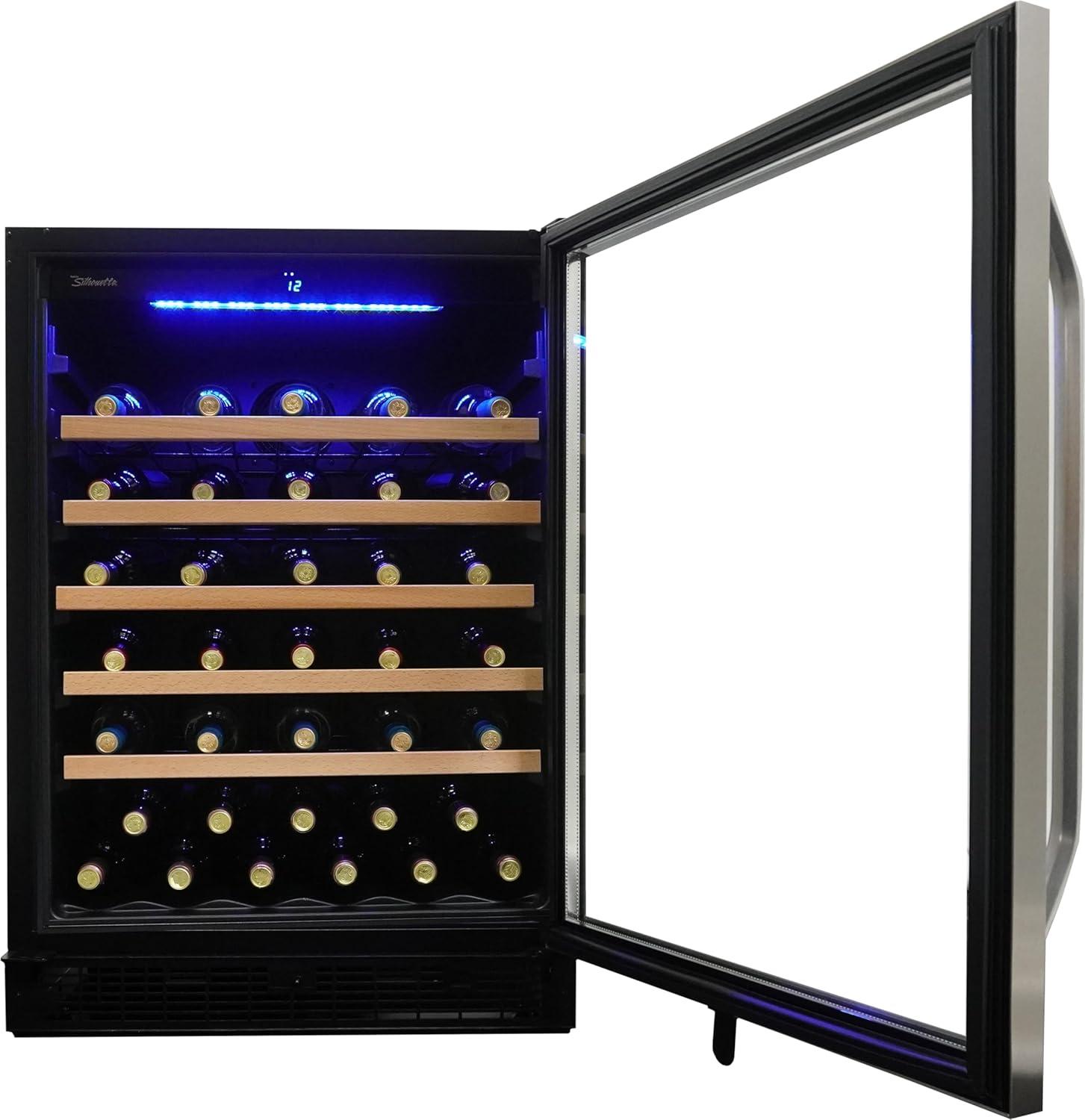 Stainless Steel Built-In Undercounter Wine Cellar with Interior Lighting