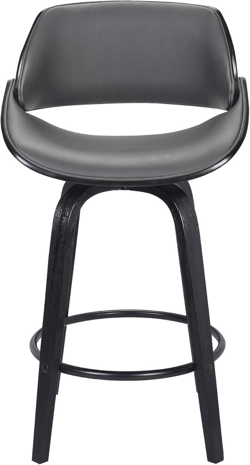 Mona 26" Black and Gray Faux Leather Swivel Barstool