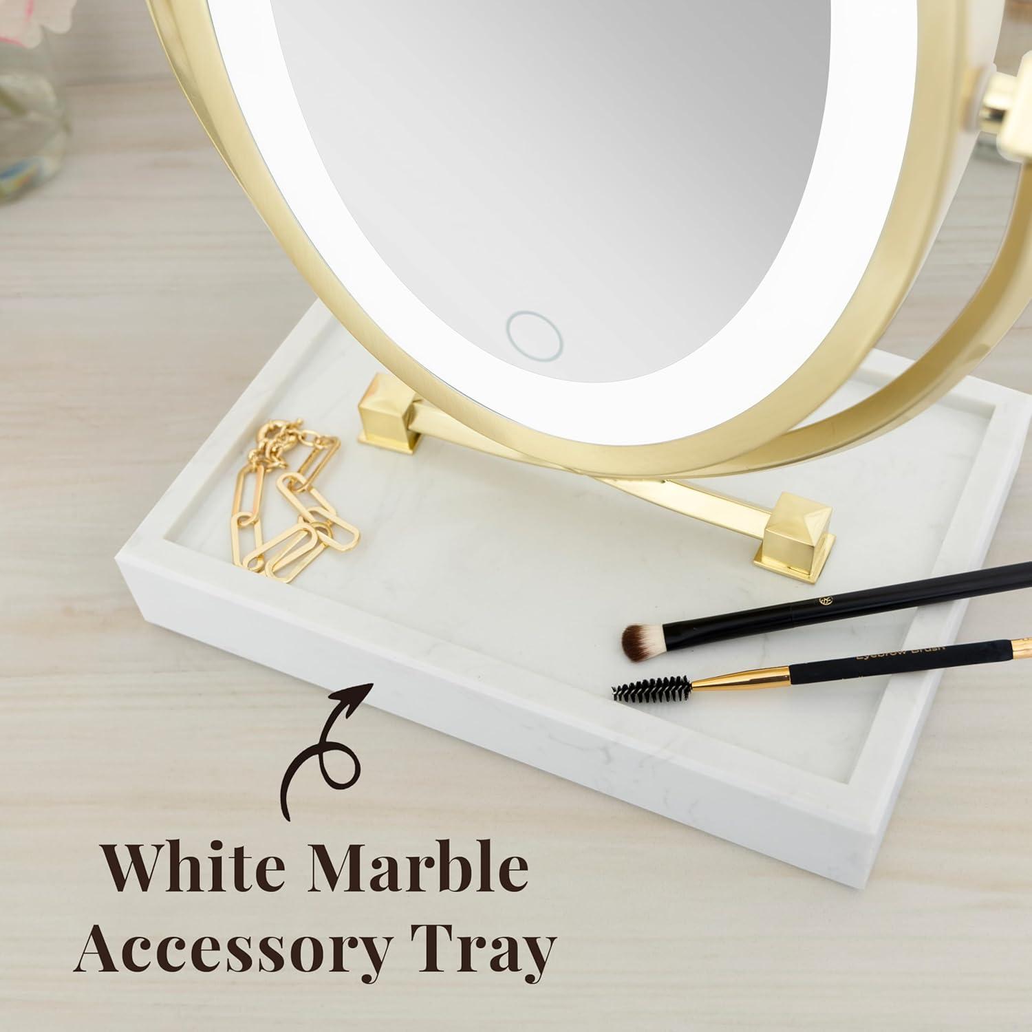 Zadro Brooklyn Oval LED Makeup Mirrors w/ Magnification & Marble Tray