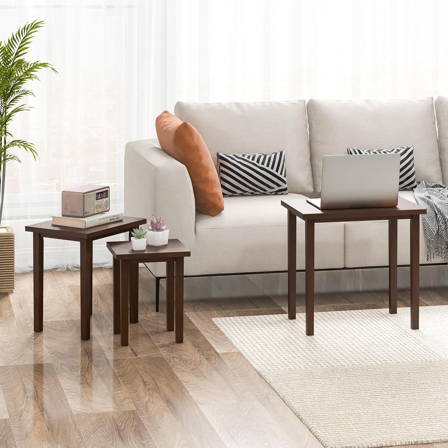 Walnut 3-Piece Rectangular Nesting Side Table Set