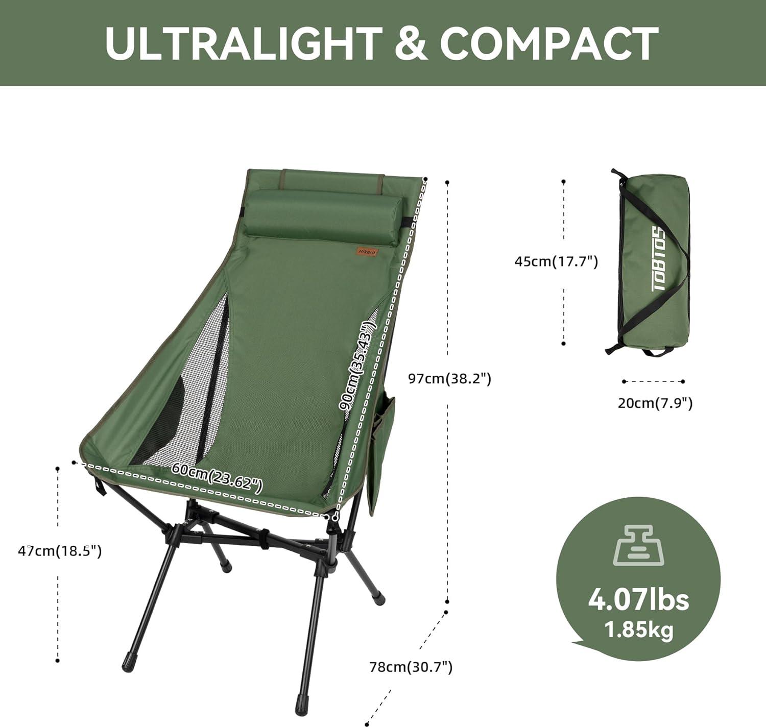 Green High Back Aluminum Camping Chair with Cushions