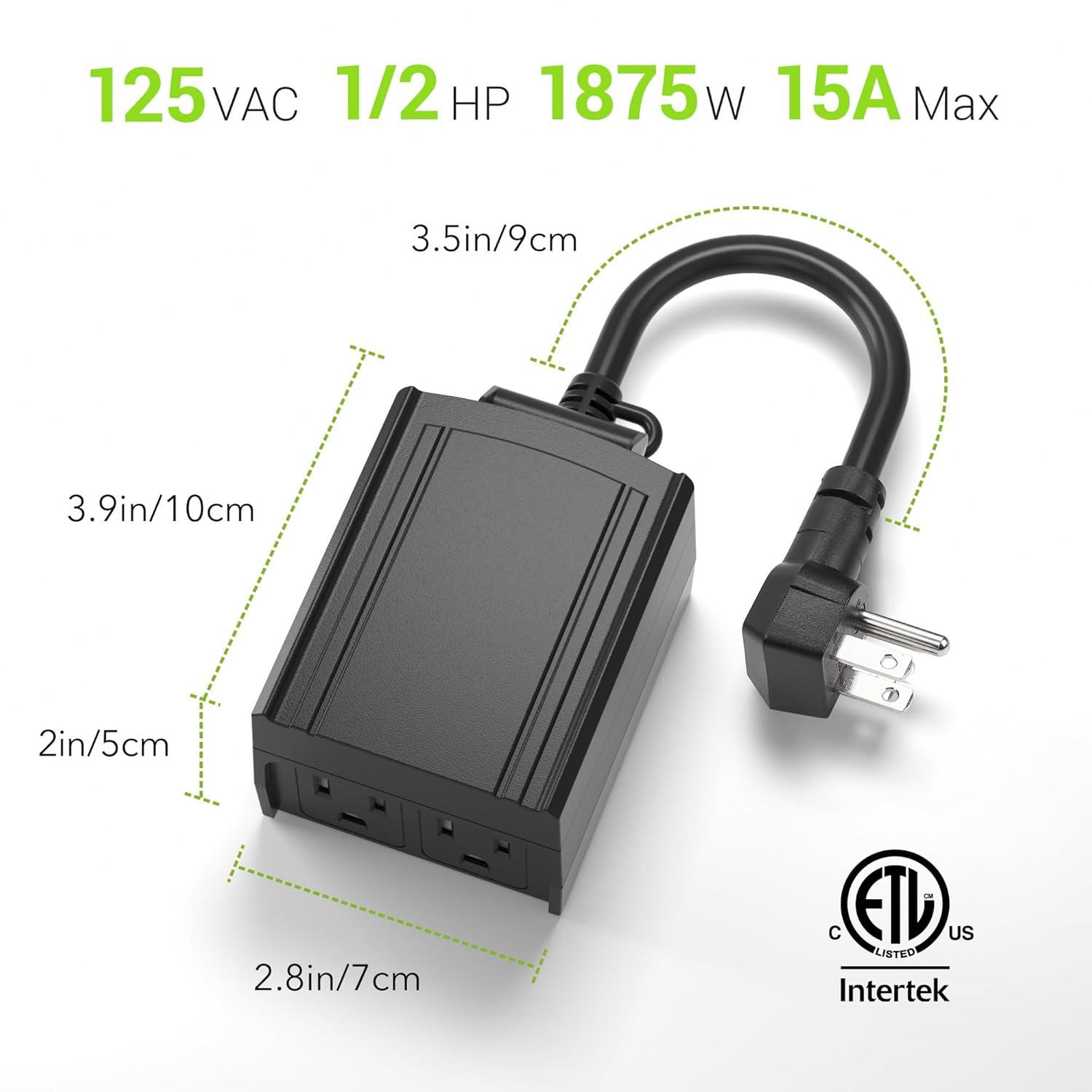 BN-LINK Compact Outdoor Mechanical Timer, 24 Hour Programmable Dual Outlet Timer - Plug in, Waterproof, Heavy Duty, For Lamps Christmas Lights