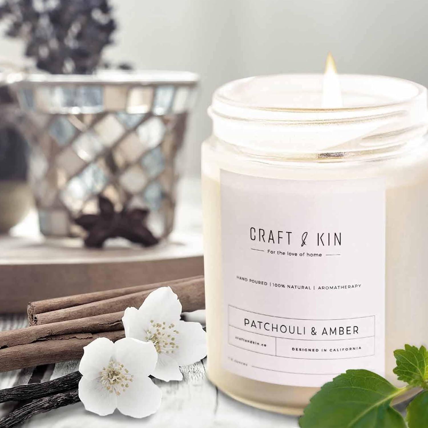 Craft & Kin Wood Wick, All-Natural Soy Aromatherapy Candle in Frosted Glass Jar