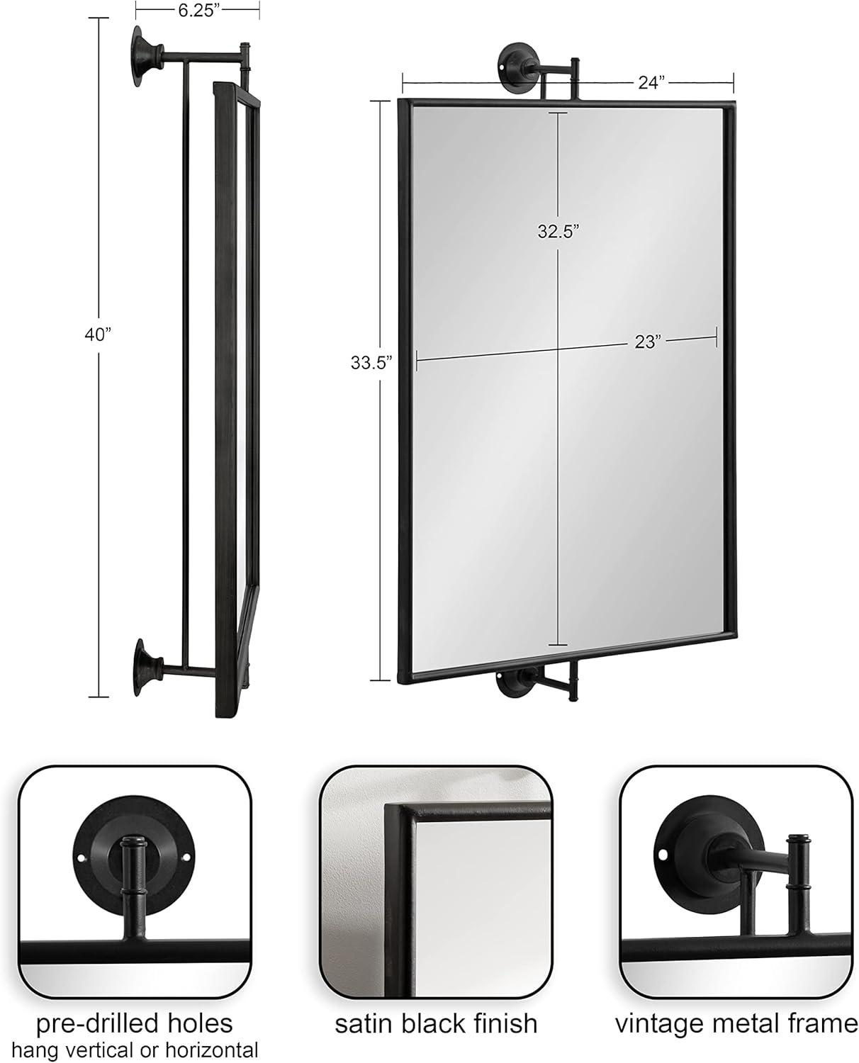 24"x40" Darbridge Rectangle Pivot Mirror Black - Kate & Laurel All Things Decor: Traditional Style, Wall Mounted, Includes Hardware