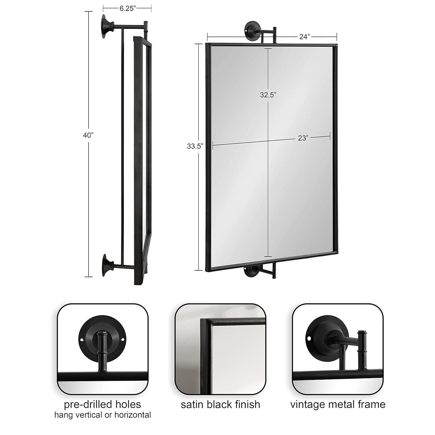 24"x40" Darbridge Rectangle Pivot Mirror Black - Kate & Laurel All Things Decor: Traditional Style, Wall Mounted, Includes Hardware