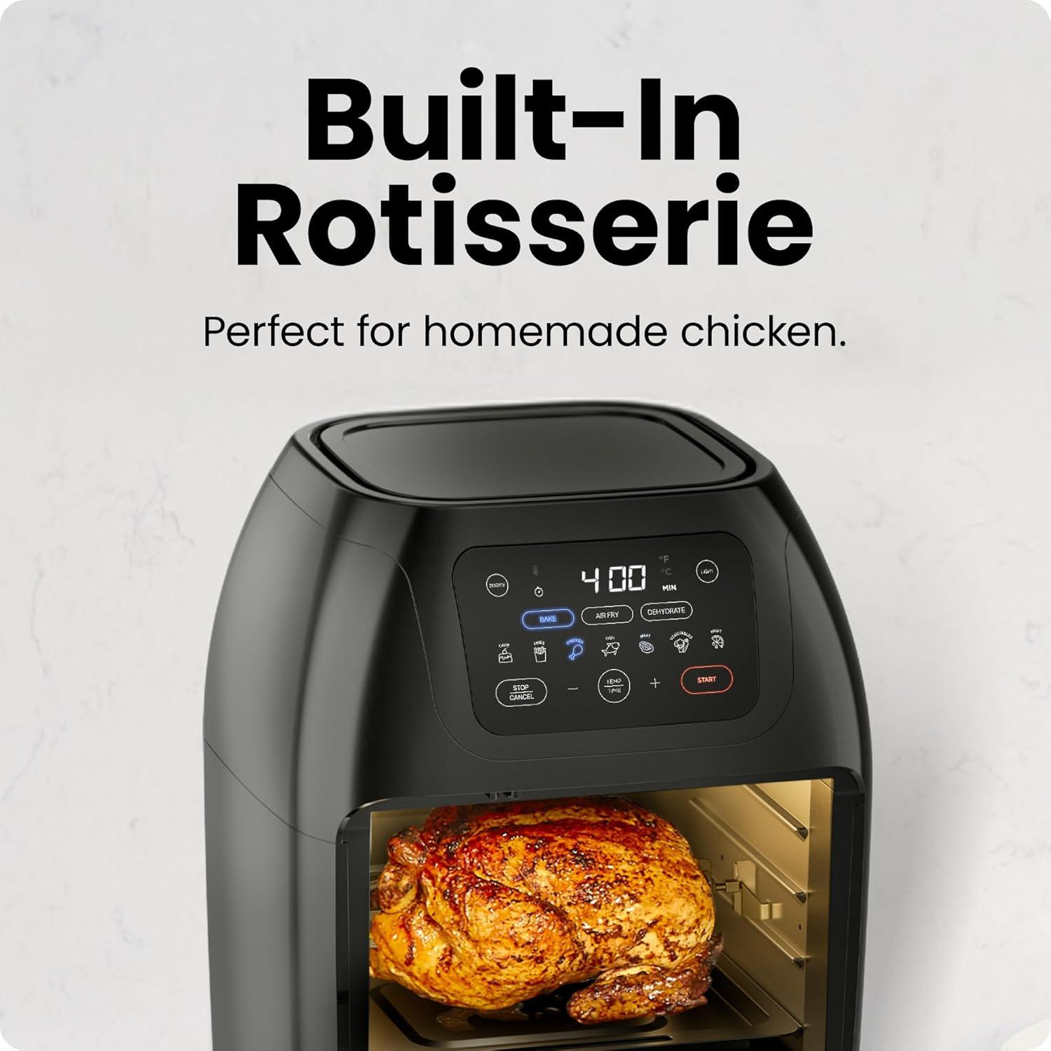 Chefman Multifunctional Digital 10 Qt. Air Fryer+ Rotisserie, Fry, Roast & Bake, 17 Presets - Black