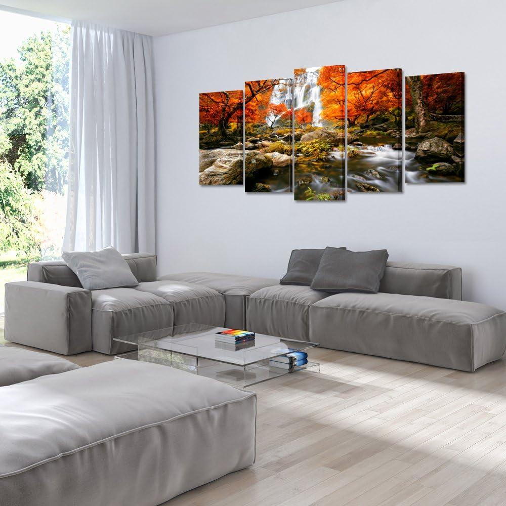 KREATIVE ARTS - Autumn Forest Waterfalls 5 Piece Modern Wrapped Giclee Canvas Prints Artwork Landscape Tree Paintings Pictures on Canvas Wall Art for Living Room (Large Size 60x32inch)