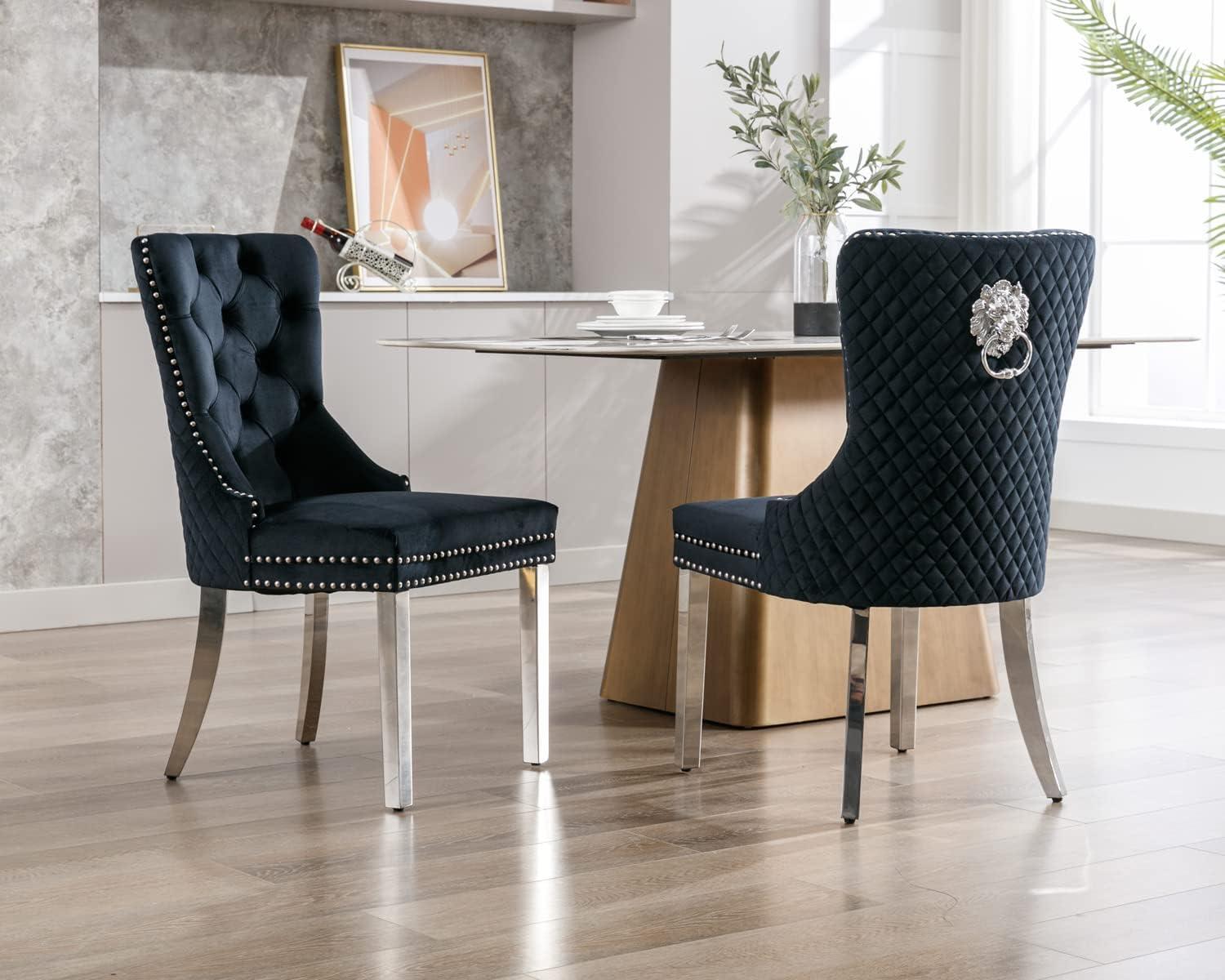 Black Velvet Upholstered Dining Chairs with Stainless Steel Legs