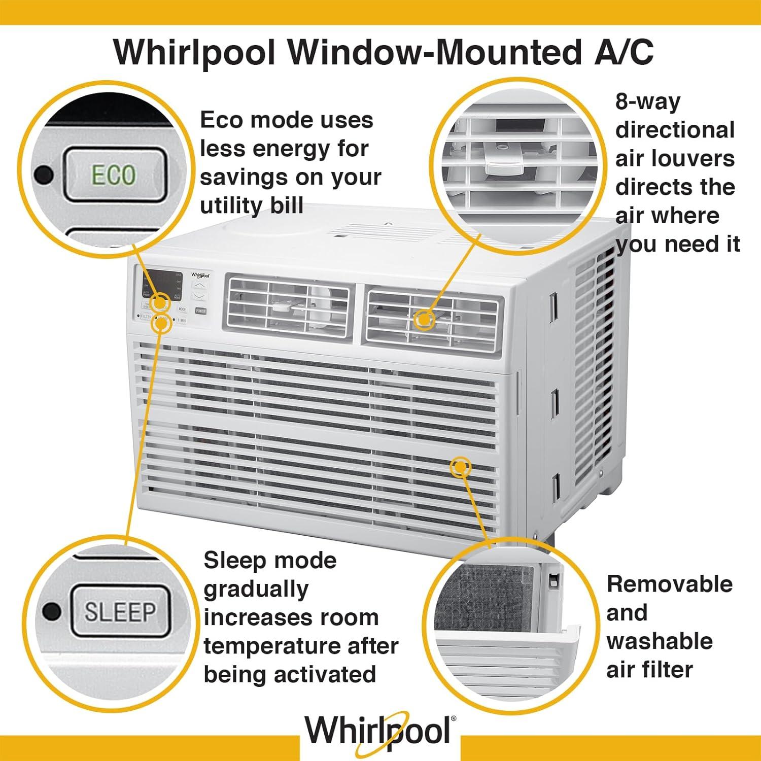 Whirlpool 18,000 BTU 230V Window-Mounted Air Conditioner with Remote Control