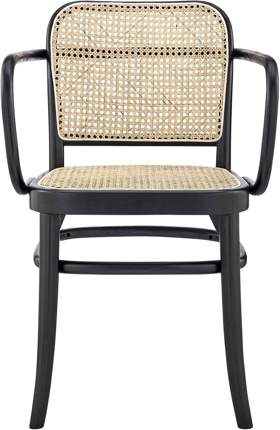 Low Profile Black Elm Wood & Cane Arm Chair