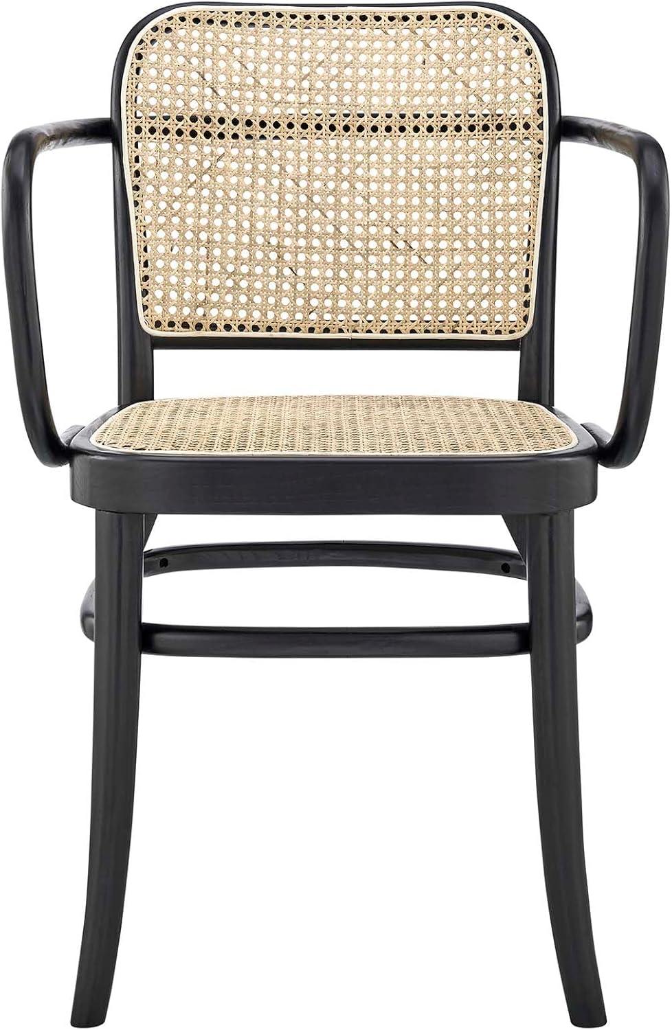 Modway Winona Elm Wood Dining Chair with Cane Rattan Seat in Black 21 x 22.5 x 32