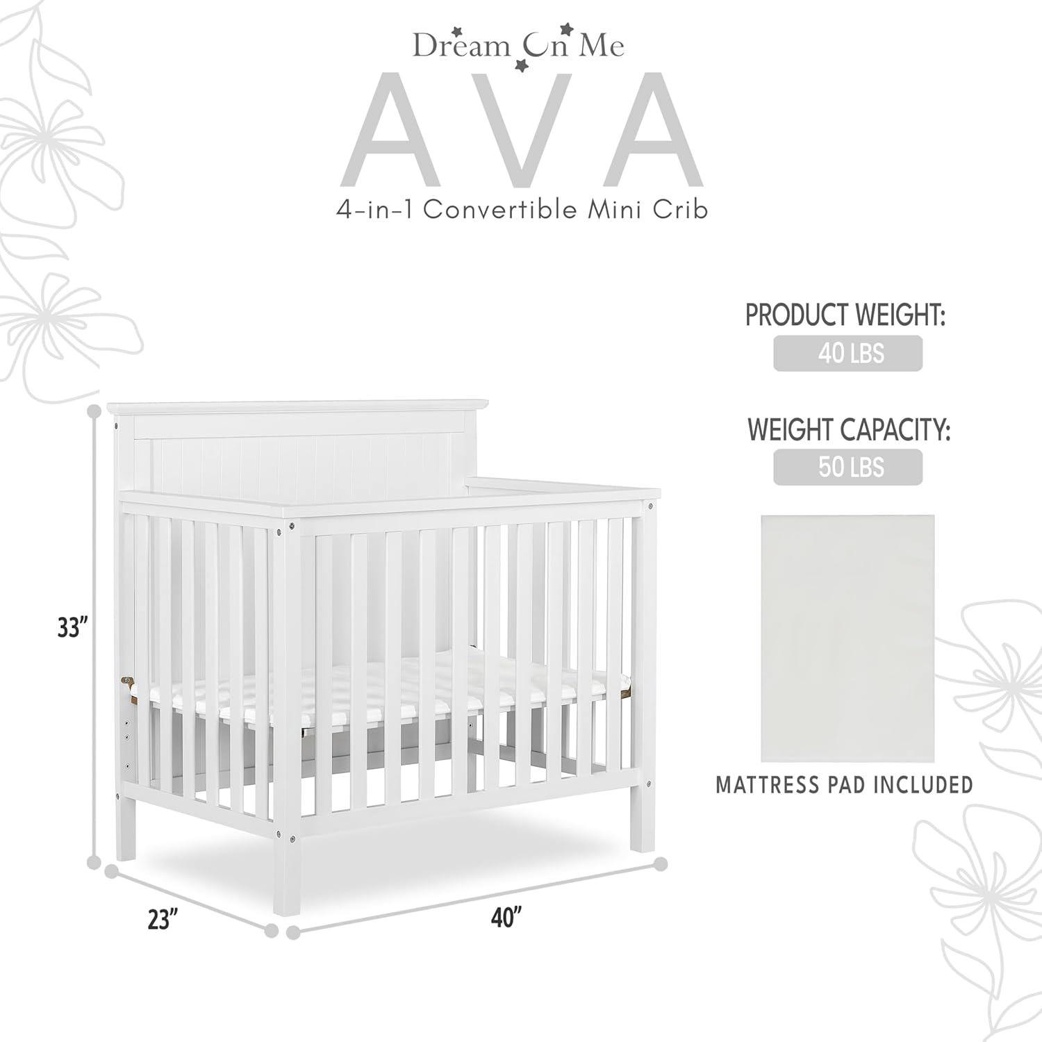 Dream On Me Ava 4-in-1 Convertible Mini Crib