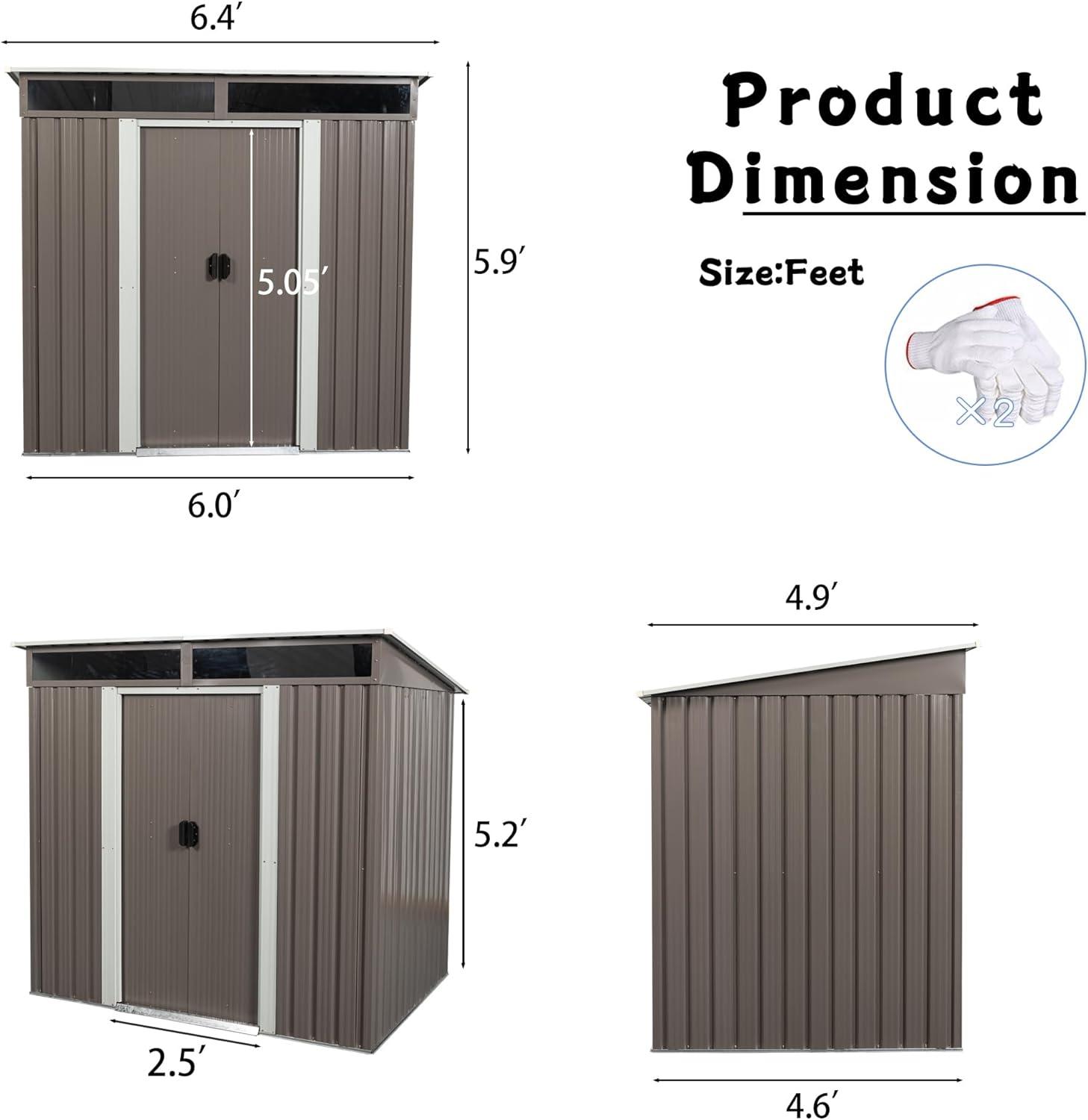 Danolapsi 6FT x 5FT Outdoor Metal Storage Shed with Floor Frame,UV Resistant Waterproofs Garden Shed,Storage House with Lockable Sliding Door for Patio Lawn Backyard