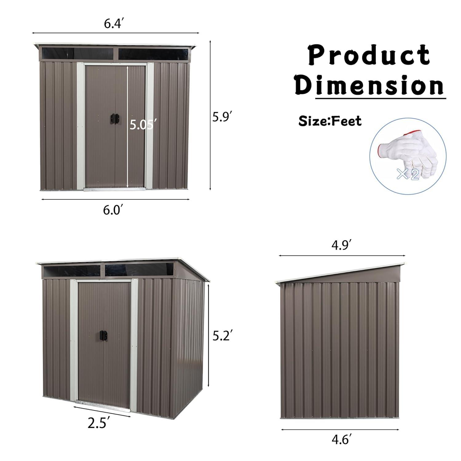 Kadyn Heavy Duty Storage House,Tool Shed Storage House, 6ft x 5ft Outdoor Metal Storage Transparent plate