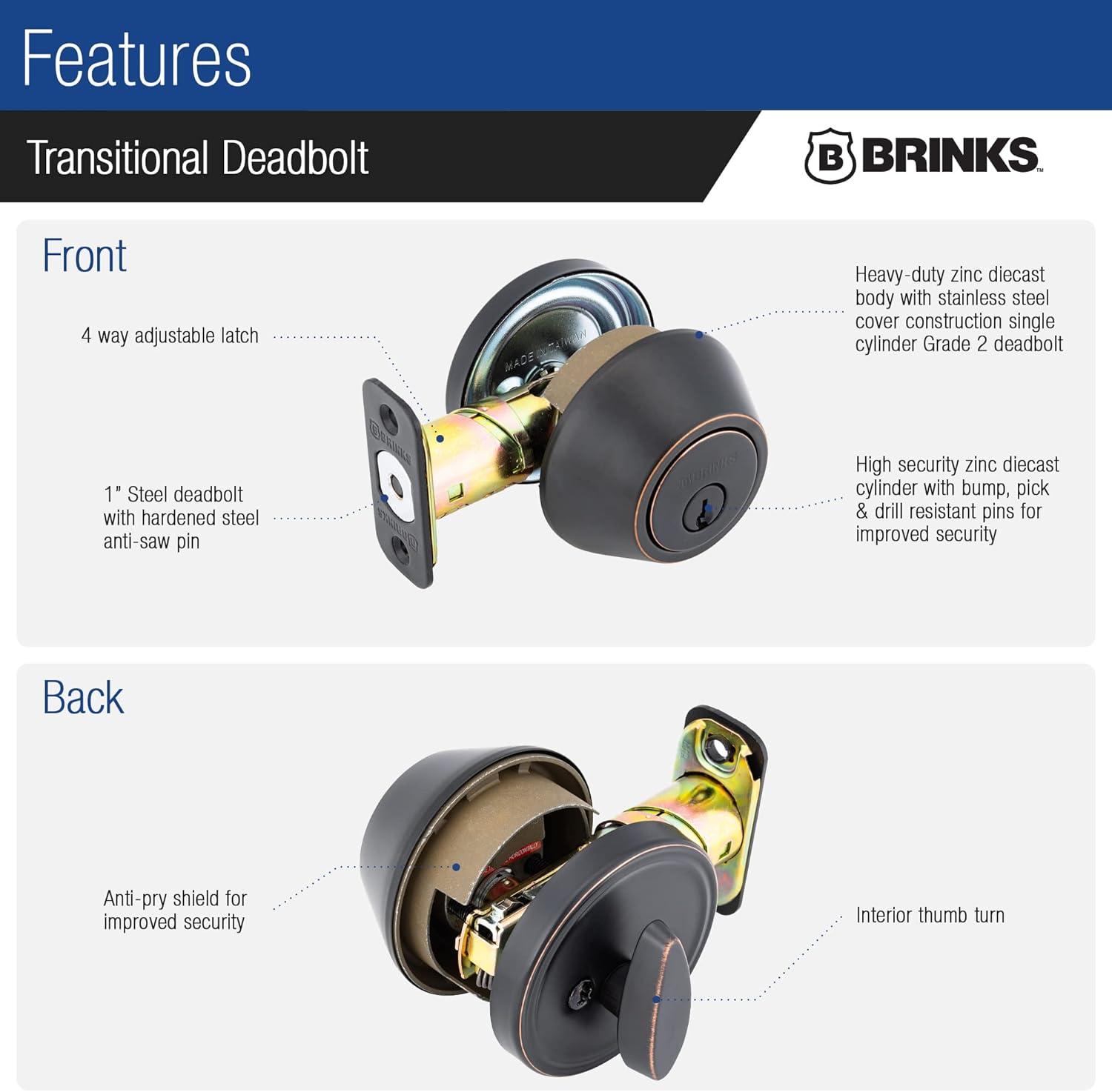 Brinks E2401 Cerrojo de Entrada con Llave de un Solo Cilindro Raleigh de la Colección Transicional