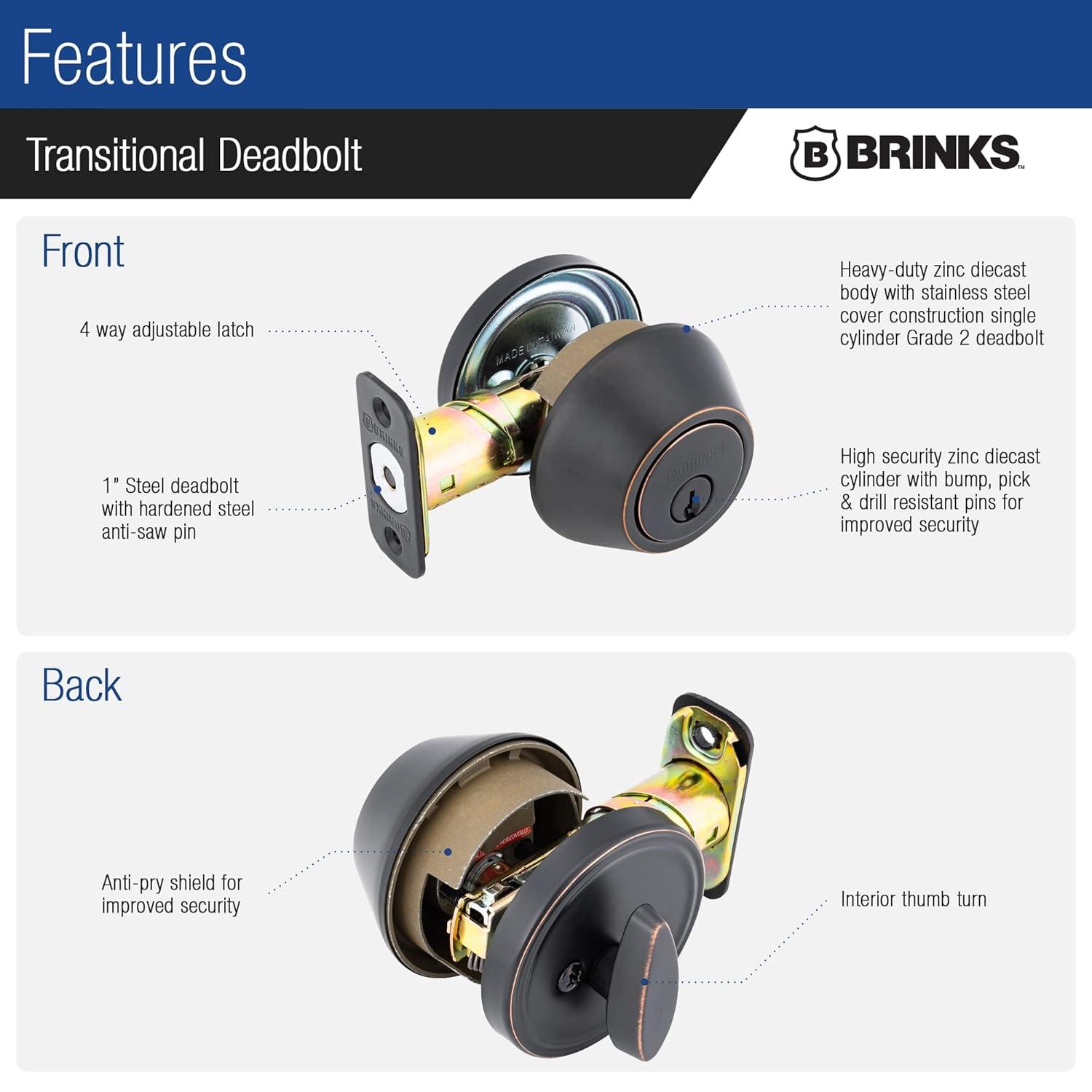 Brinks E2401 Cerrojo de Entrada con Llave de un Solo Cilindro Raleigh de la Colección Transicional