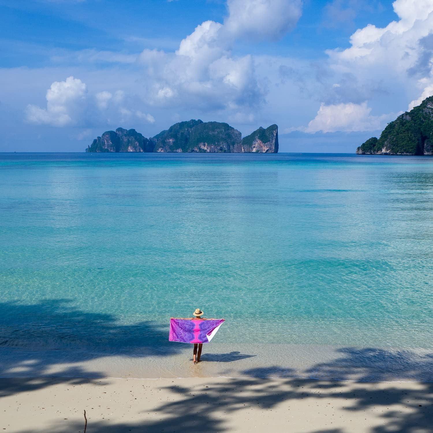 Arkwright Mandala Microfiber Beach Towels (30x70 in.) - Oversized Beach Towel Lightweight for Spa, Bath, Pool - Purple