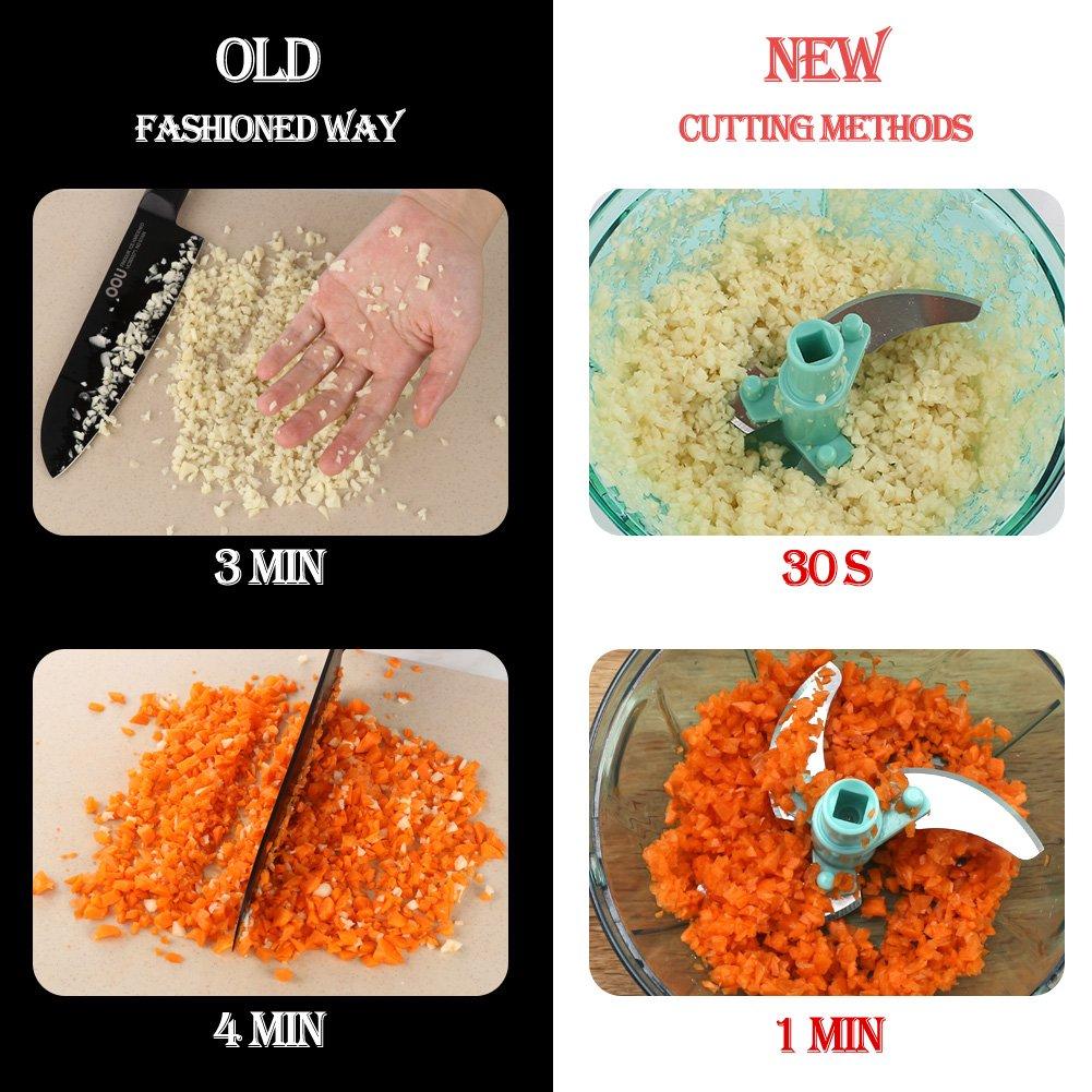 Manual Food Processor Vegetable Chopper, Ourokhome Portable Hand Pull String Garlic Mincer Onion Cutter for Veggies, Ginger, Fruits, Nuts, Herbs, etc., 2 Cup, Blue