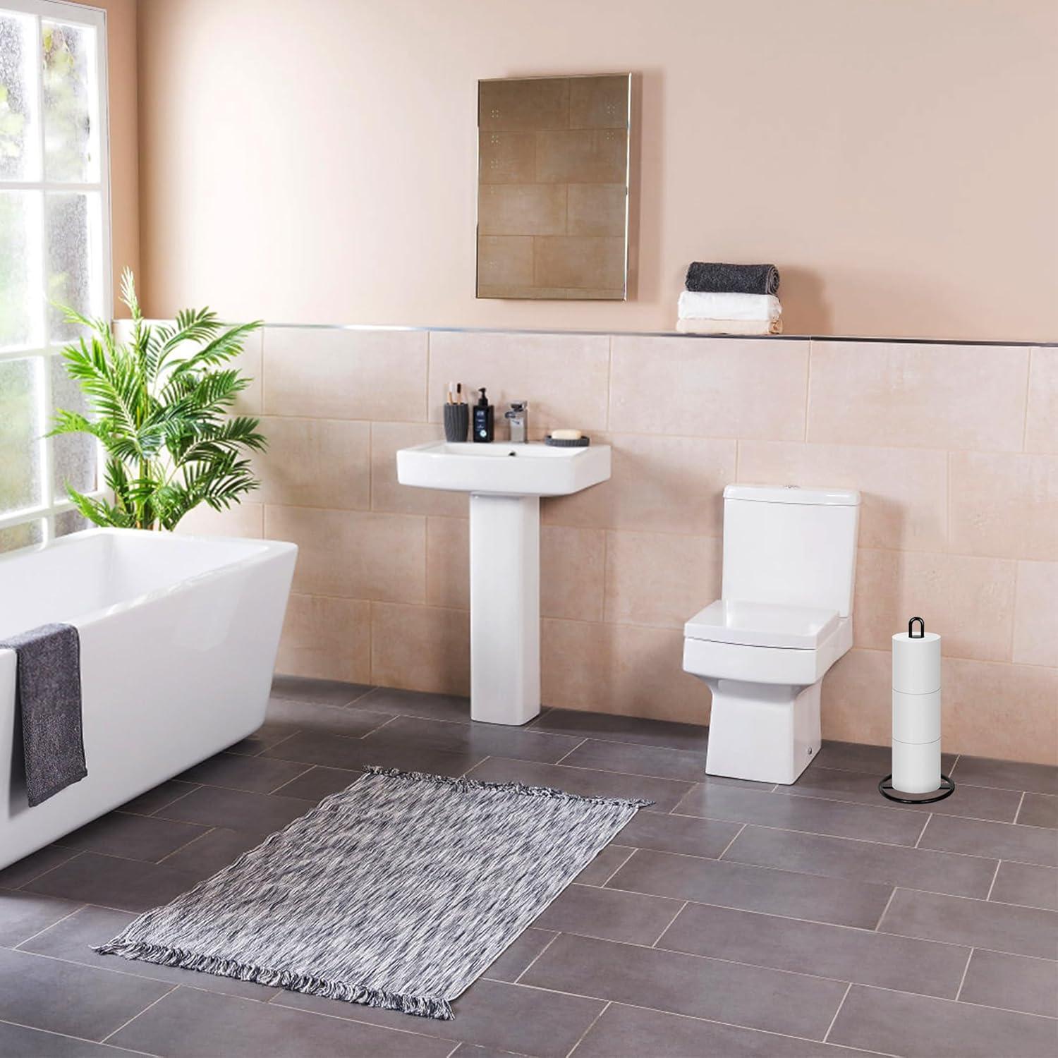 Toilet Paper Holder Stand, OBODING, Black Freestanding Toilet Paper Holder for Storing 3 Rolls of Toilet Papers (Black)