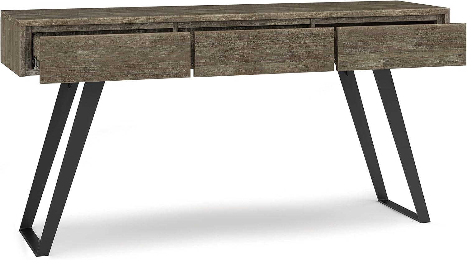 Urban Acacia & Metal 60" Console Table with Storage in Distressed Grey