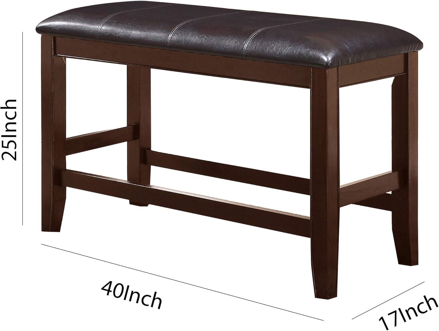 Wooden Counter Height Bench with Leatherette Seat, Brown - 25 x 17 x 40 in.