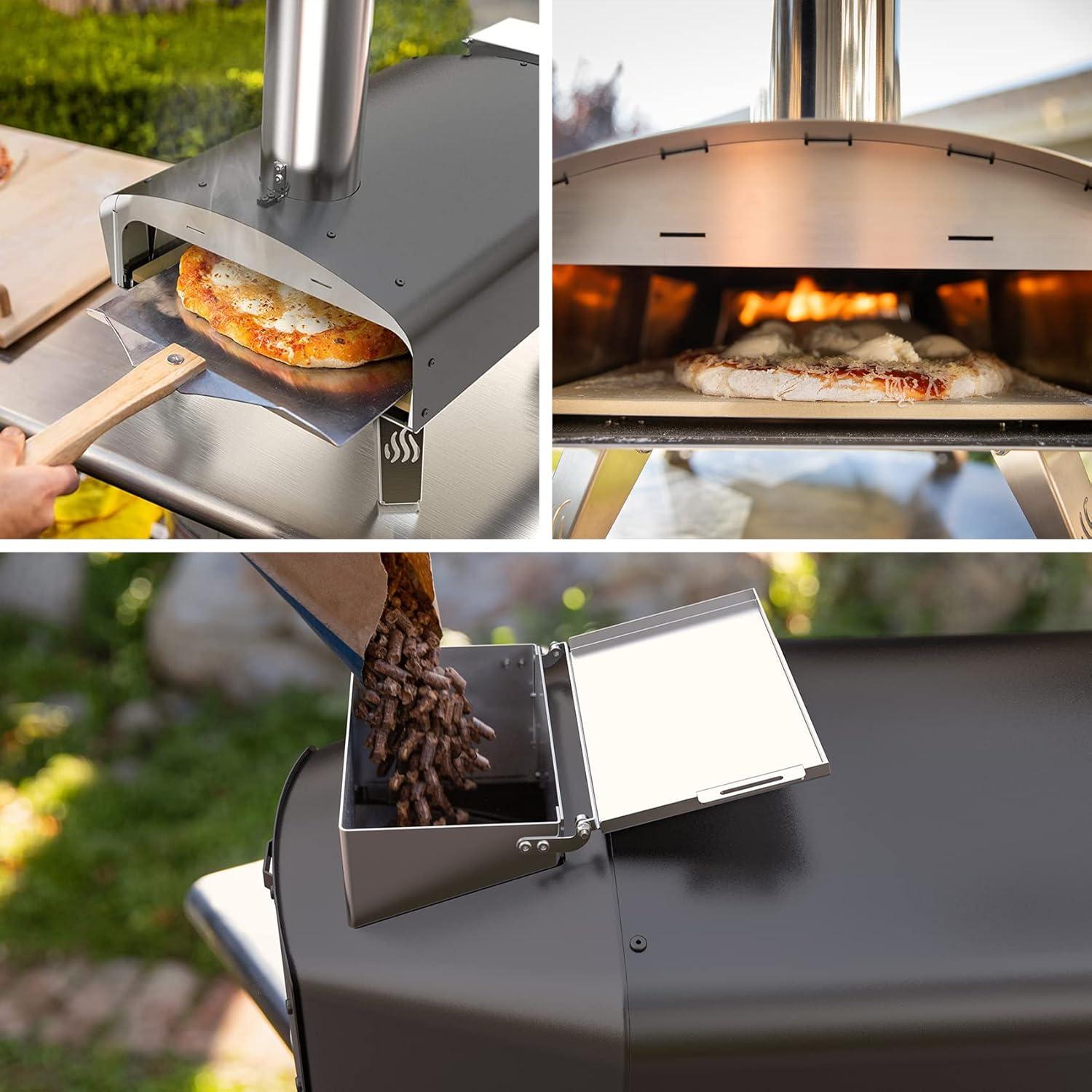 Portable Black Stainless Steel Wood-Fired Outdoor Pizza Oven with Stone