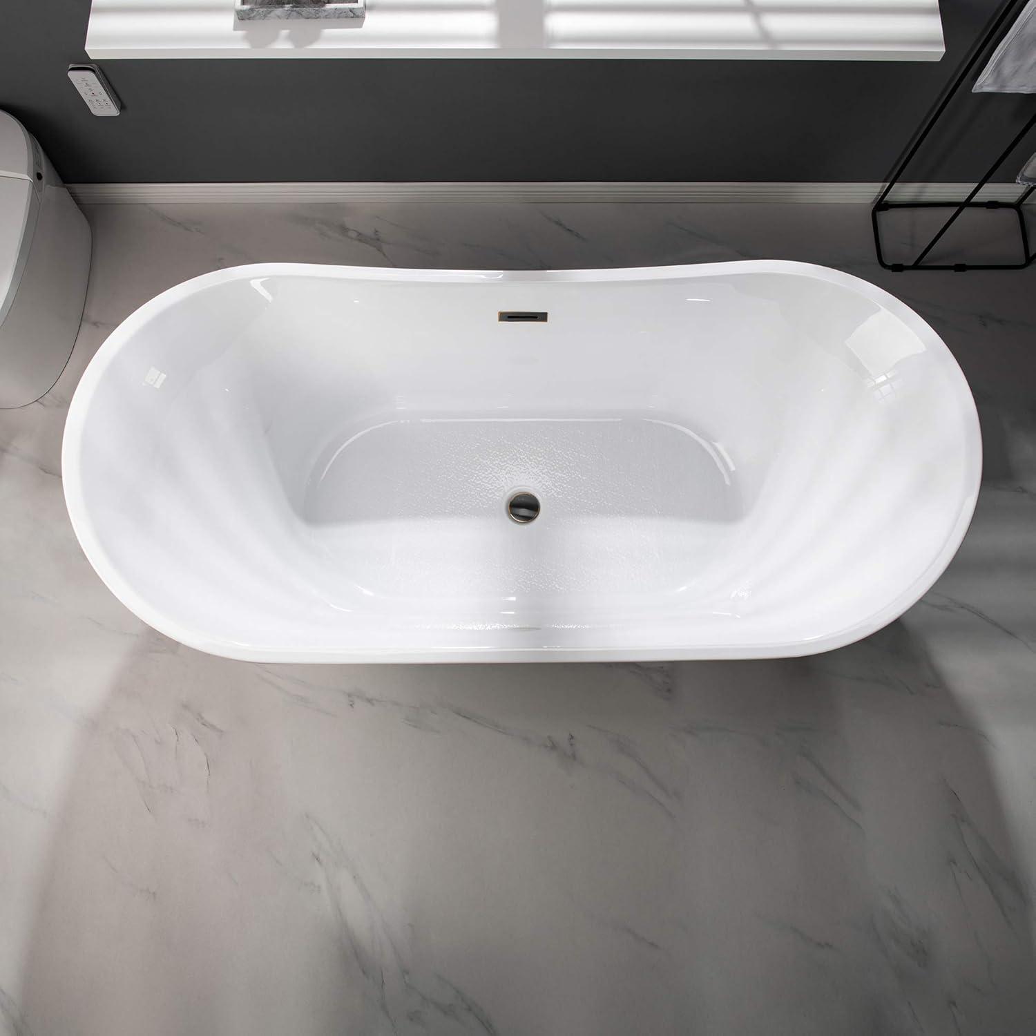 WoodBridge 67" x 32" Freestanding Soaking Acrylic Single Slipper Bathtub with Reversible Drain B0084-ORB-Drain &O