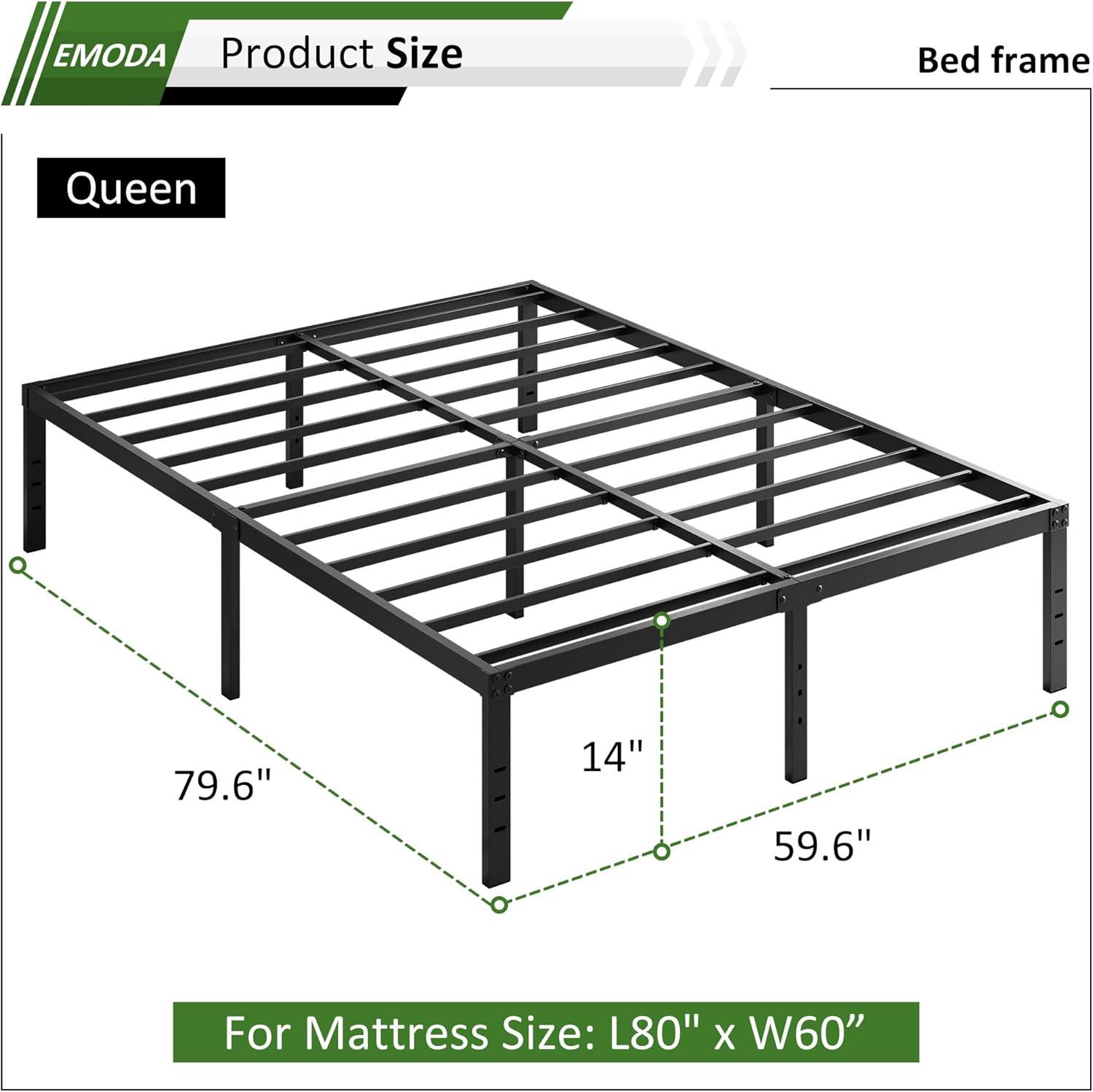 14 inches Queen Bed Frames No Box Spring Needed ,2500 lbs Heavy Duty Metal Platform Bed Frame with Storage Queen Size for Adult Black