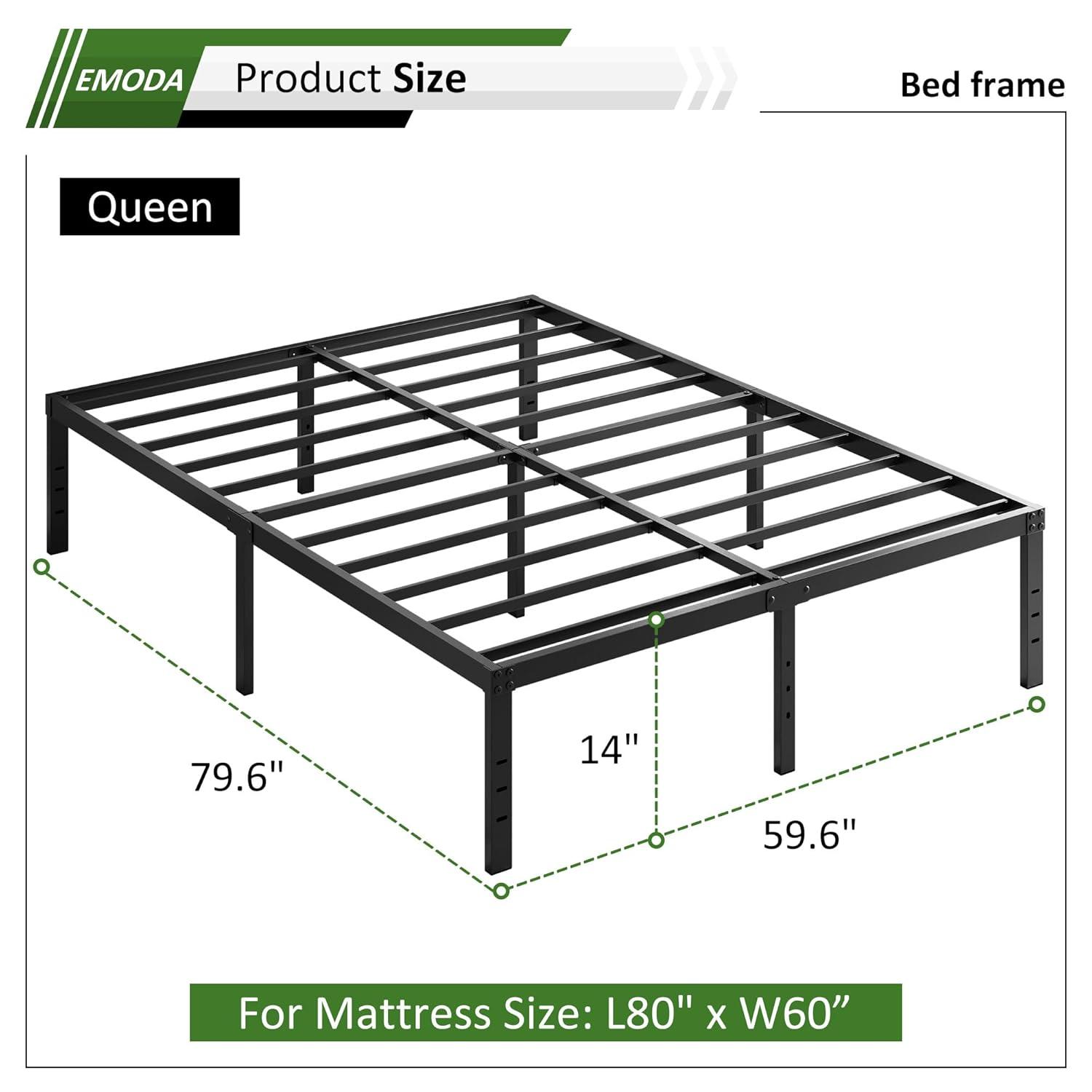 14 inches Queen Bed Frames No Box Spring Needed ,2500 lbs Heavy Duty Metal Platform Bed Frame with Storage Queen Size for Adult Black