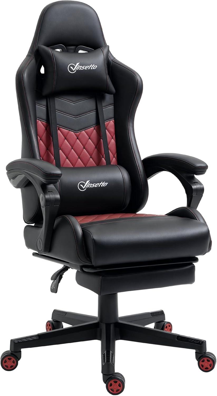 Vinsetto Racing Gaming Chair Diamond PU Leather Office Gamer Chair High Back Swivel Recliner with Footrest, Lumbar Support, Adjustable Height, Black