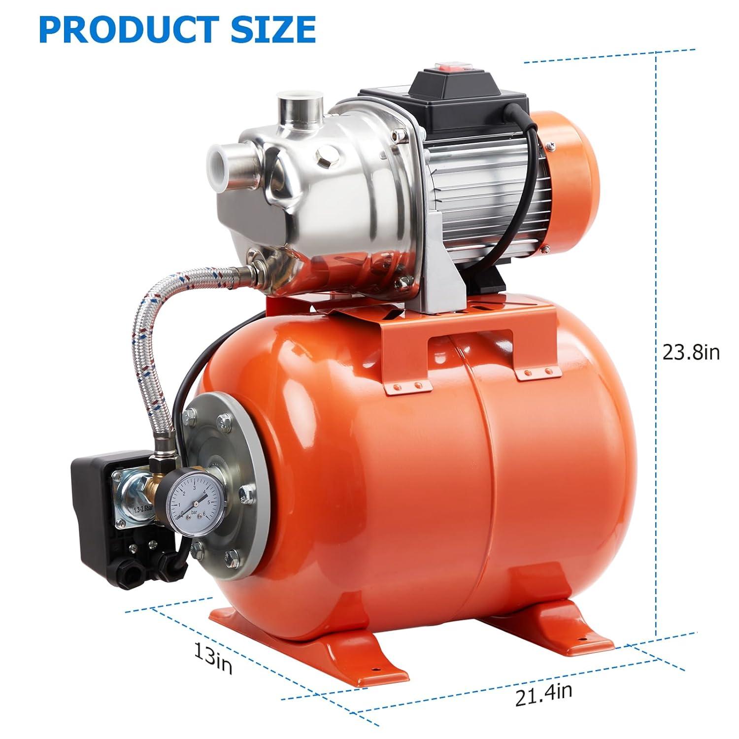 1HP Stainless Steel Shallow Well Pump with Orange Pressure Tank
