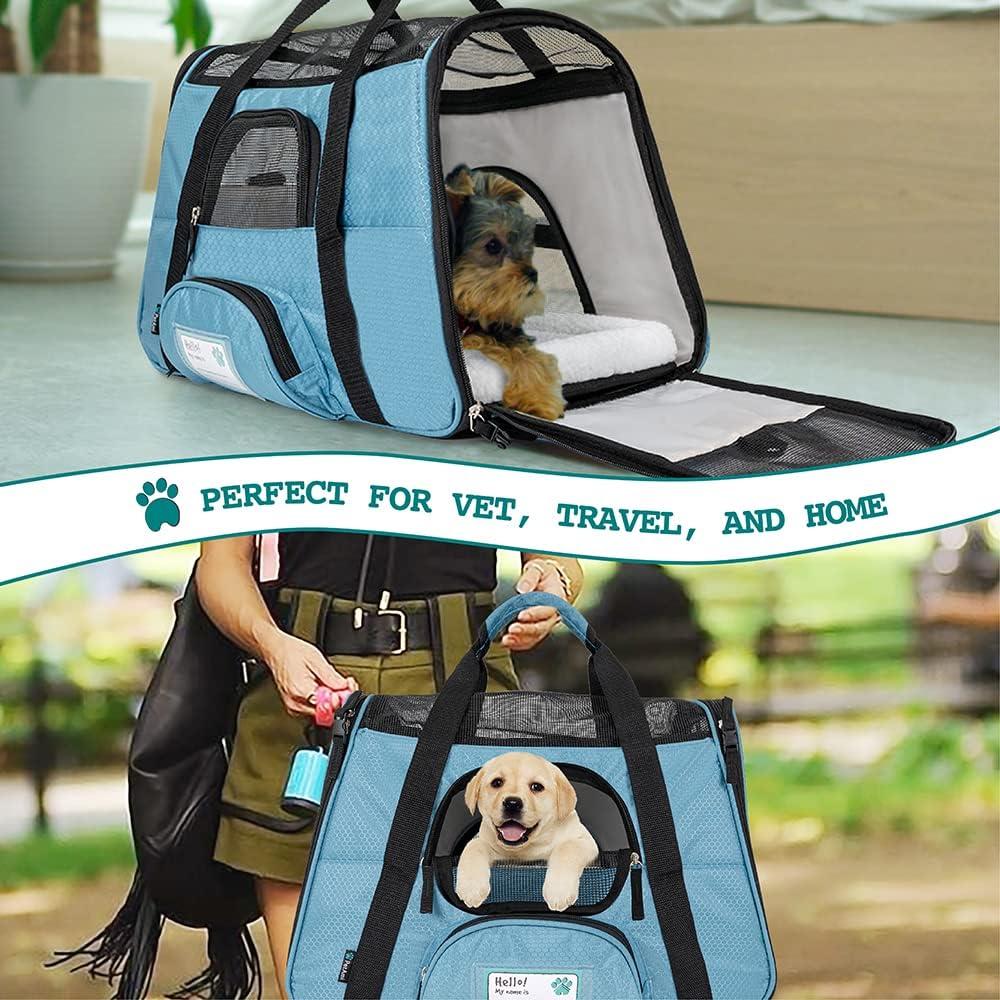 PetAmi Airline Approved Pet Carrier for Cat Dog, Soft Sided Travel Supplies Accessories, Ventilated Carrying Bag Kitten Puppy (Light Blue, Small)