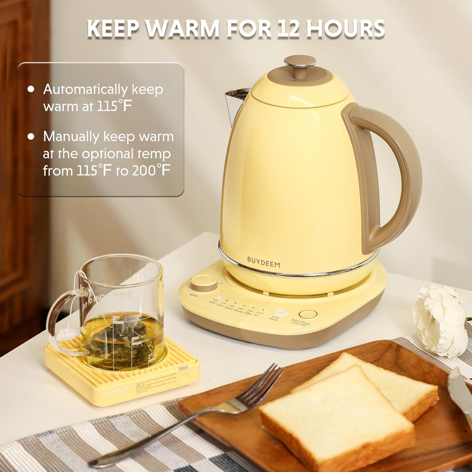 Electric Kettle With Temperature Control, 12H Keep Warm, Quick Boil, Stainless Steel Hot Water Boiler For Tea Coffee Milk, 1.7L
