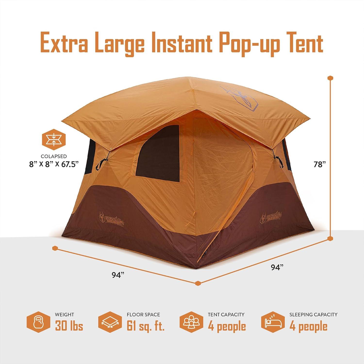 Gazelle Tents™, T4 Portable Hub Tent, Overland Edition, 4-Person, Sunset Orange/Sedona, GT401SS