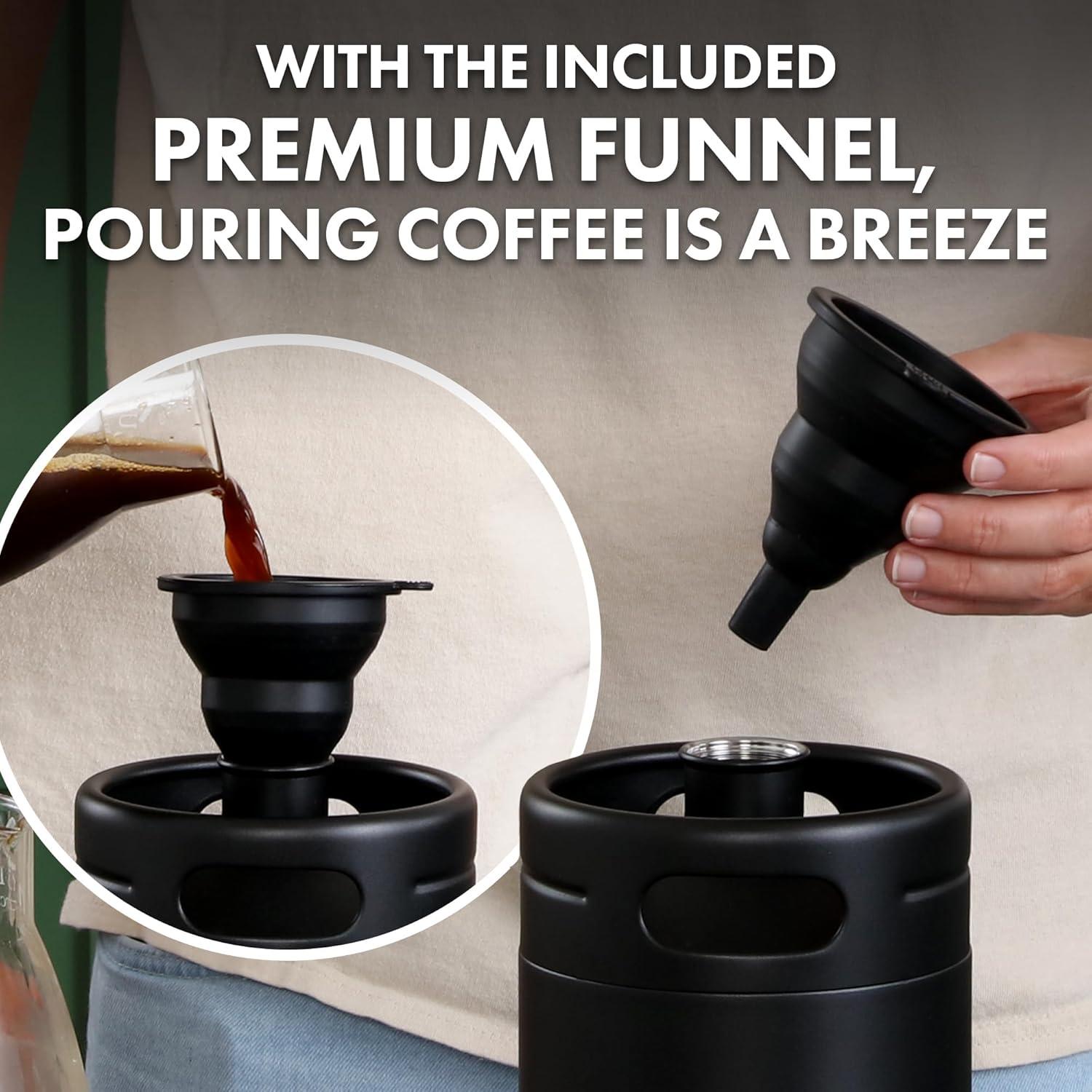 Zulay Nitro Cold Brew Coffee Maker - 64 oz Keg with Creamer Faucet, Collapsible Funnel & Drip Mat