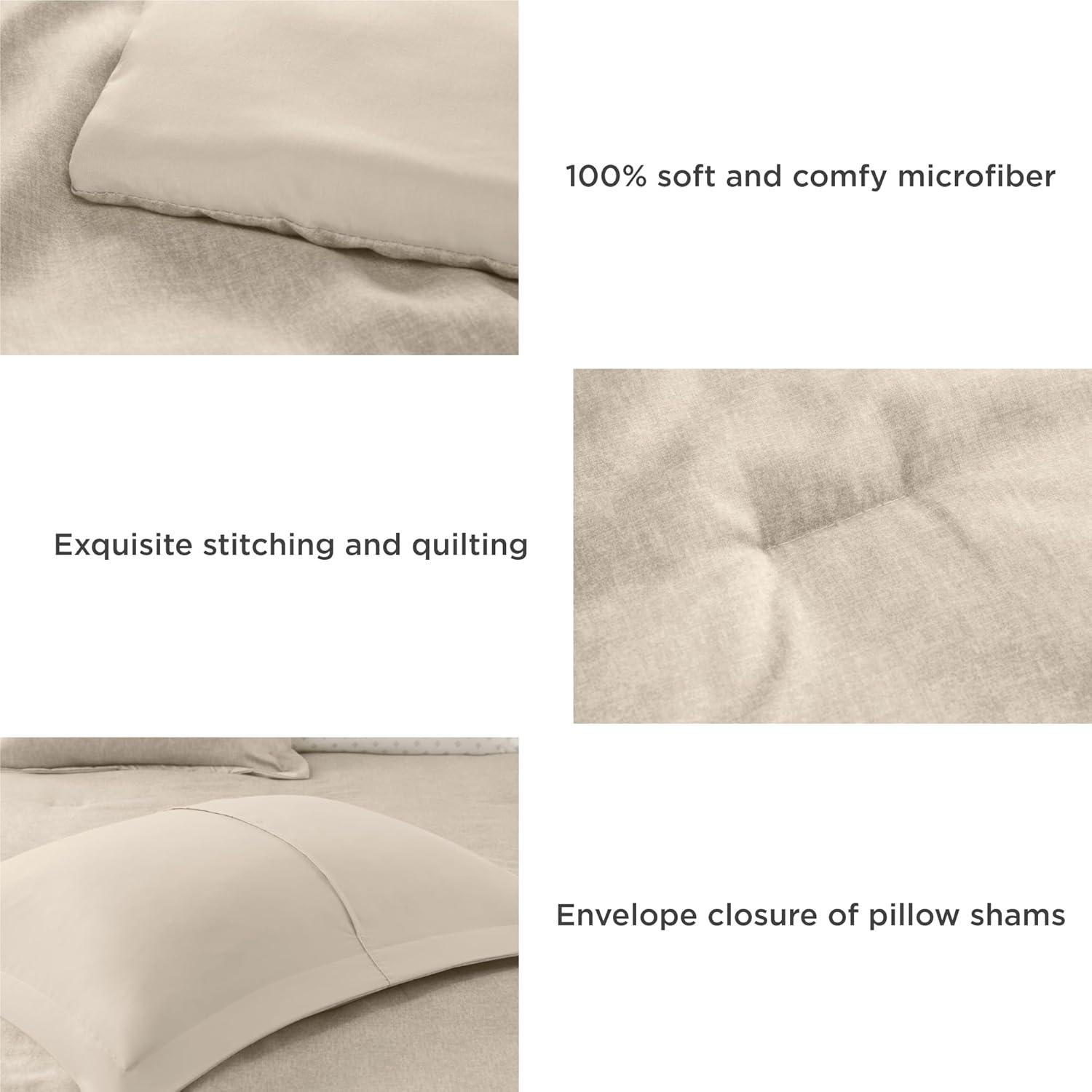 Lightweight Grey Comforter for Queen Size and Full Size Bed, Modern Chambray Bedding Set, Including 1 Comforter and 2 Pillow Shams