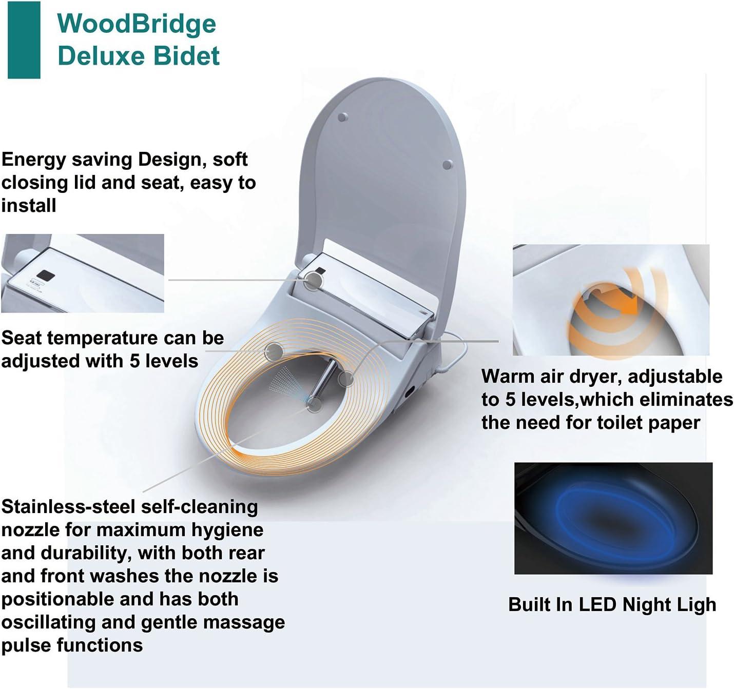 WOODBRIDGE Luxury, Elongated One Piece Advanced Bidet, Smart Toilet Seat with Temperature Controlled Wash Functions and Air Dryer, T-0008, 31 x 18 x 28 inches, Toilet & Bidet