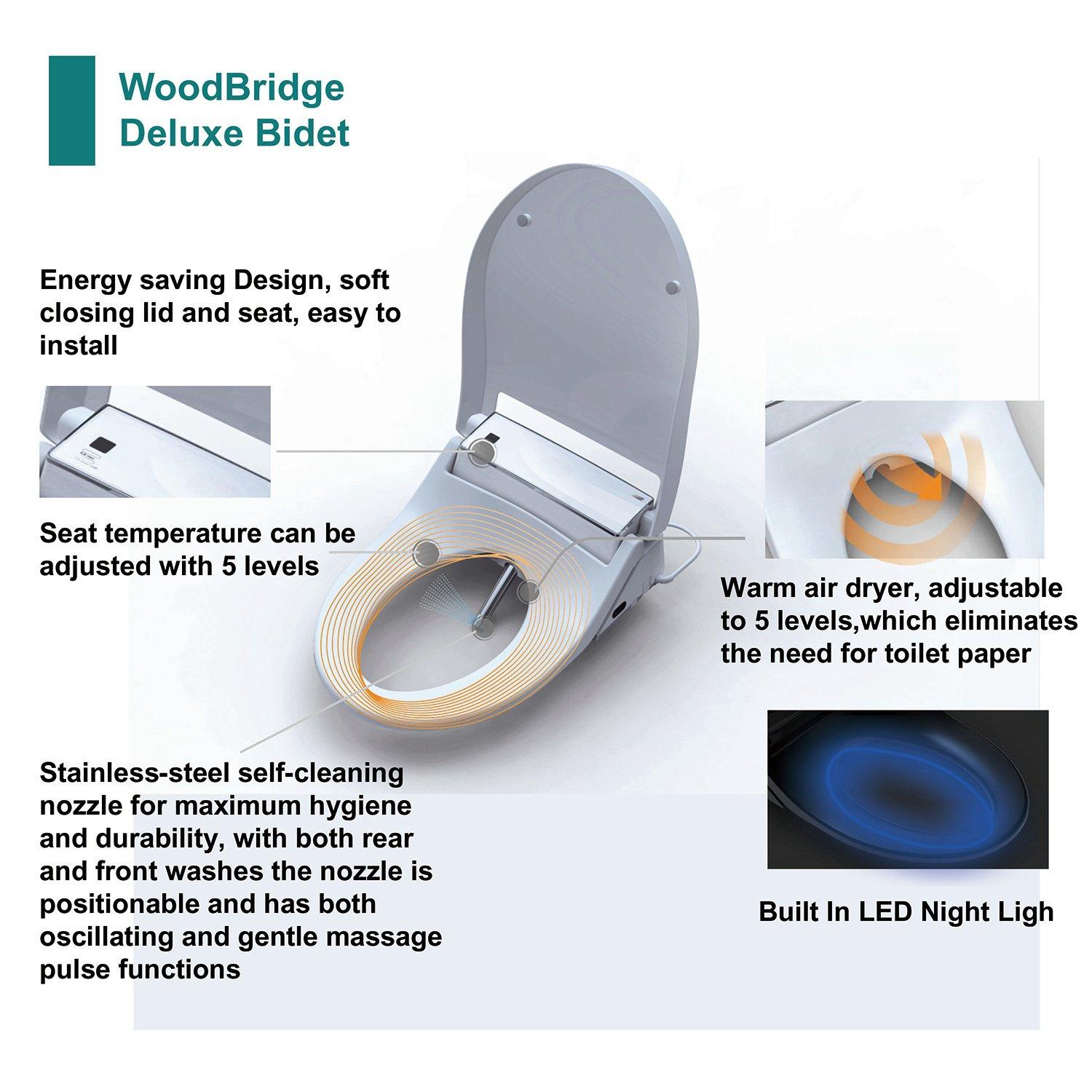 WOODBRIDGE Luxury, Elongated One Piece Advanced Bidet, Smart Toilet Seat with Temperature Controlled Wash Functions and Air Dryer, T-0008, 31 x 18 x 28 inches, Toilet & Bidet