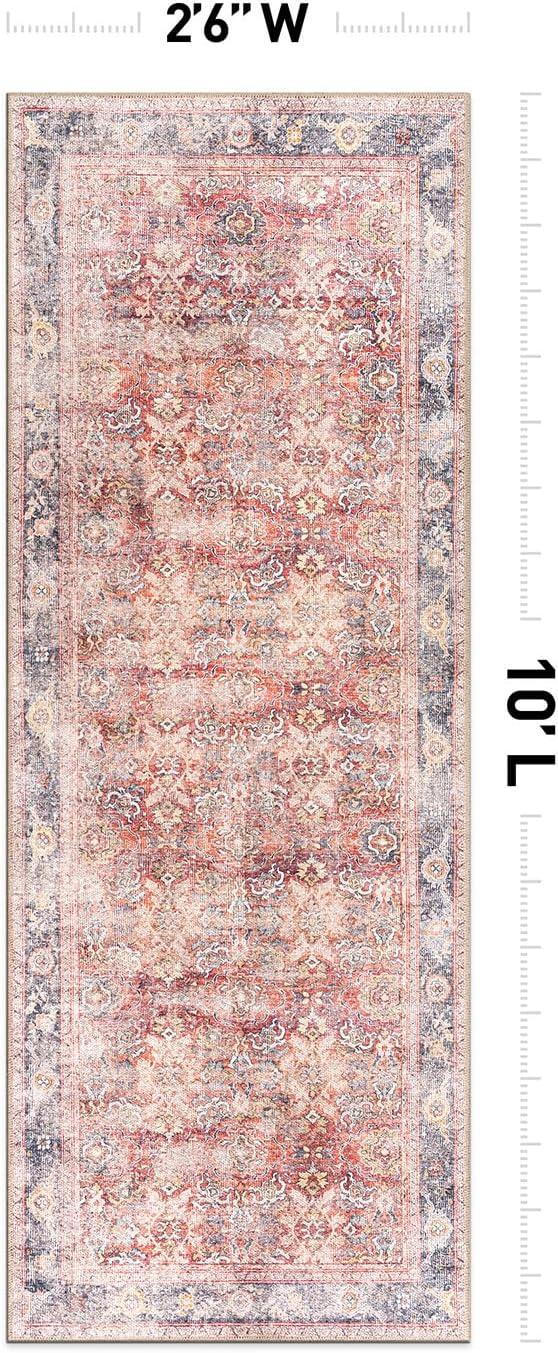 World Rug Gallery Vintage Bordered Machine Washable Non Slip Area Rug