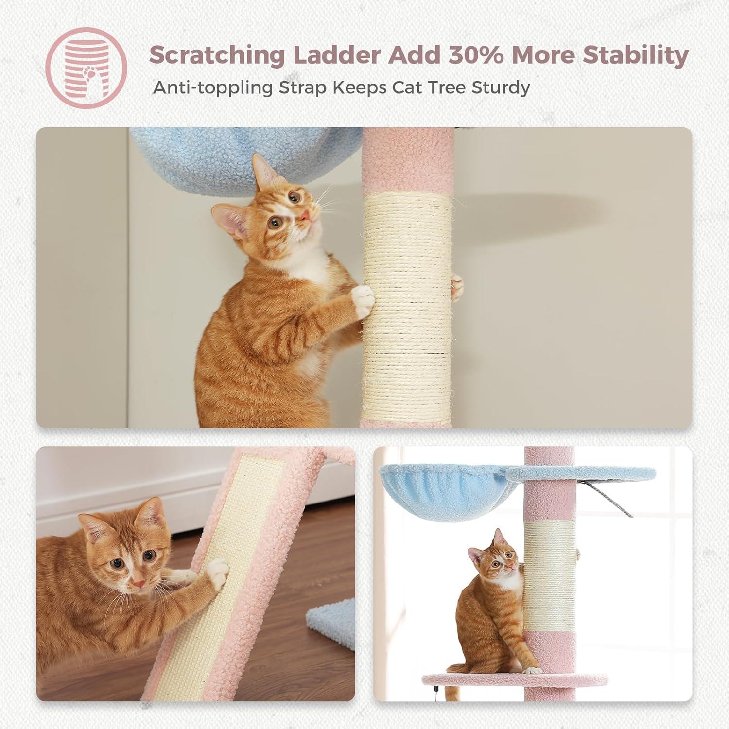 Adjustable Height Floor To Ceiling 5-Tier Tall Cat Tree Tower For Indoor Cats With Cat Condo, Cat Scratching Post And Cat Ladder