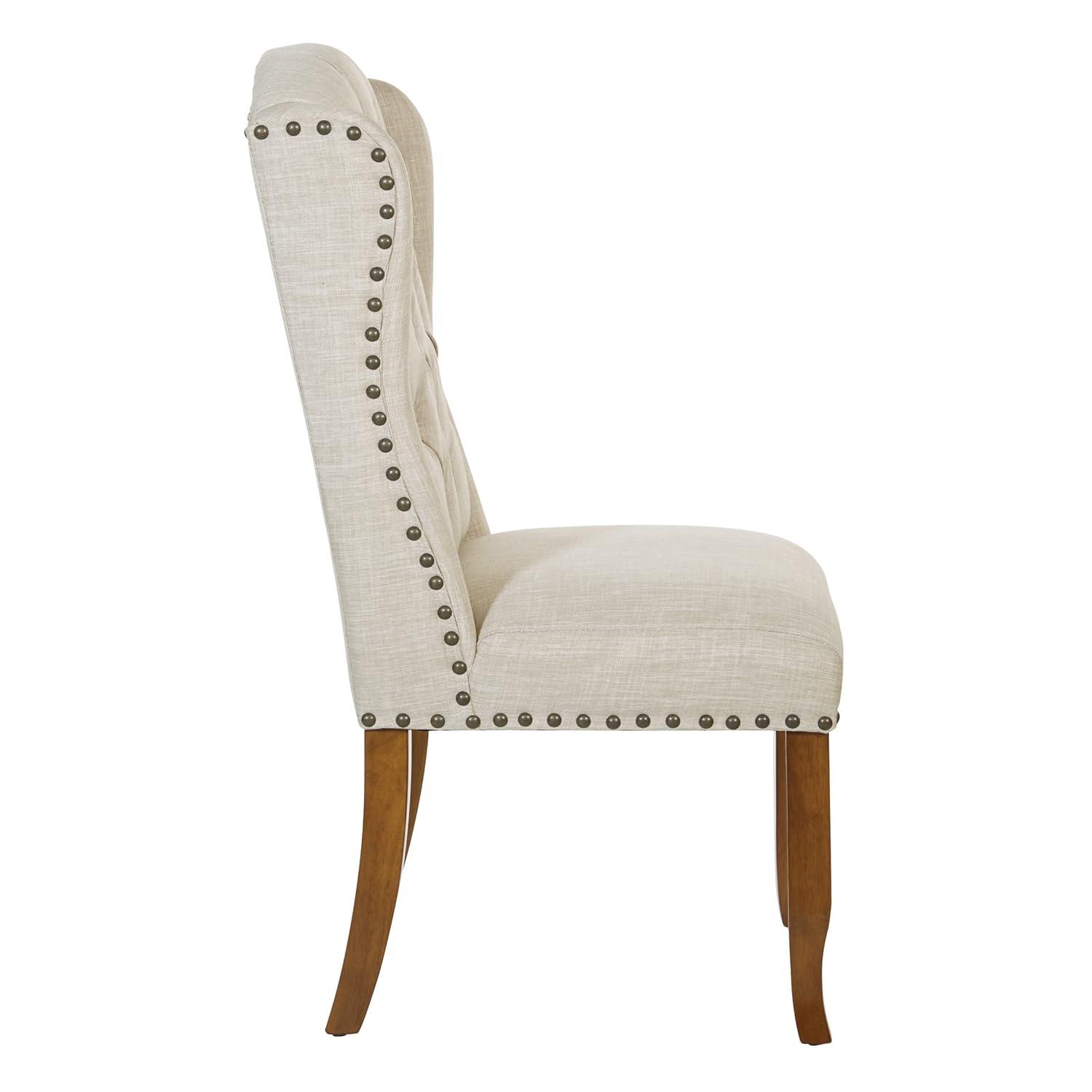 OSP Home Furnishings Jessica Tufted Wing Chair in Linen Fabric