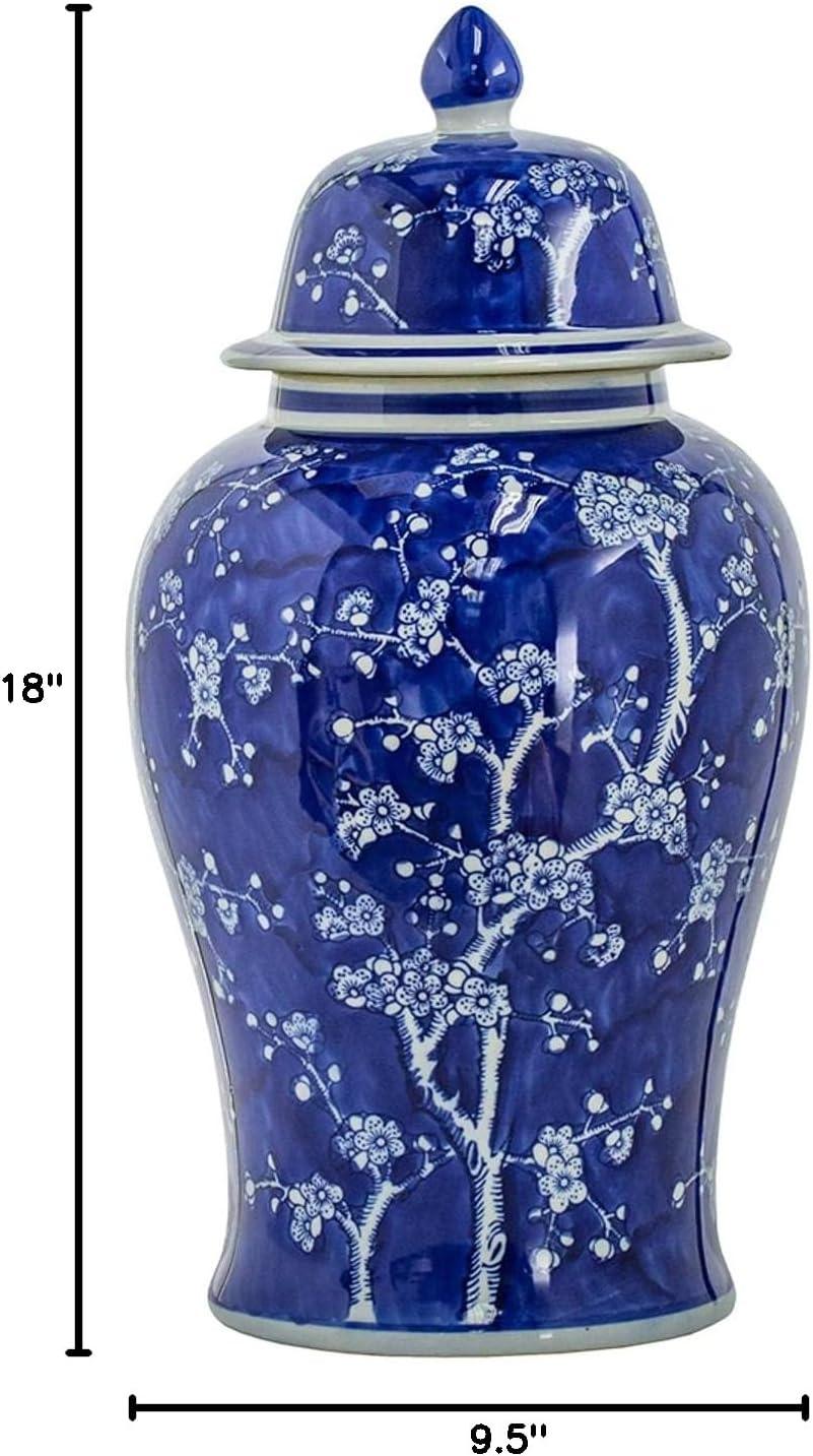 Blue and White Porcelain Ginger Jar with Lid, 18"