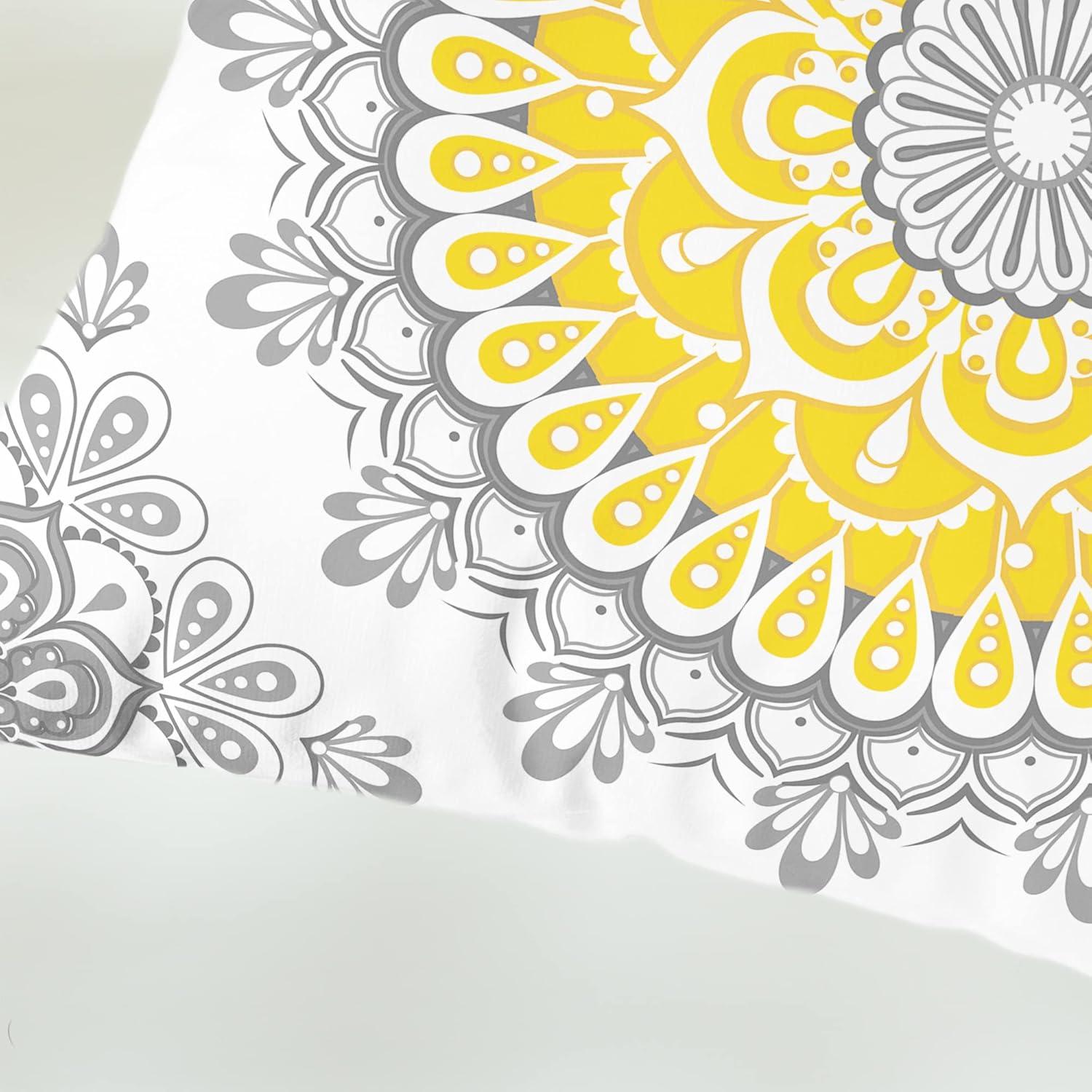 CaliTime Throw Pillow Covers Pack of 2 Cozy Fleece Mandala Dahlia Floral Medallion Compass Style Cushion Cases for Couch Bed Sofa Farmhouse Decoration 18 X 18 Inches Yellow Grey