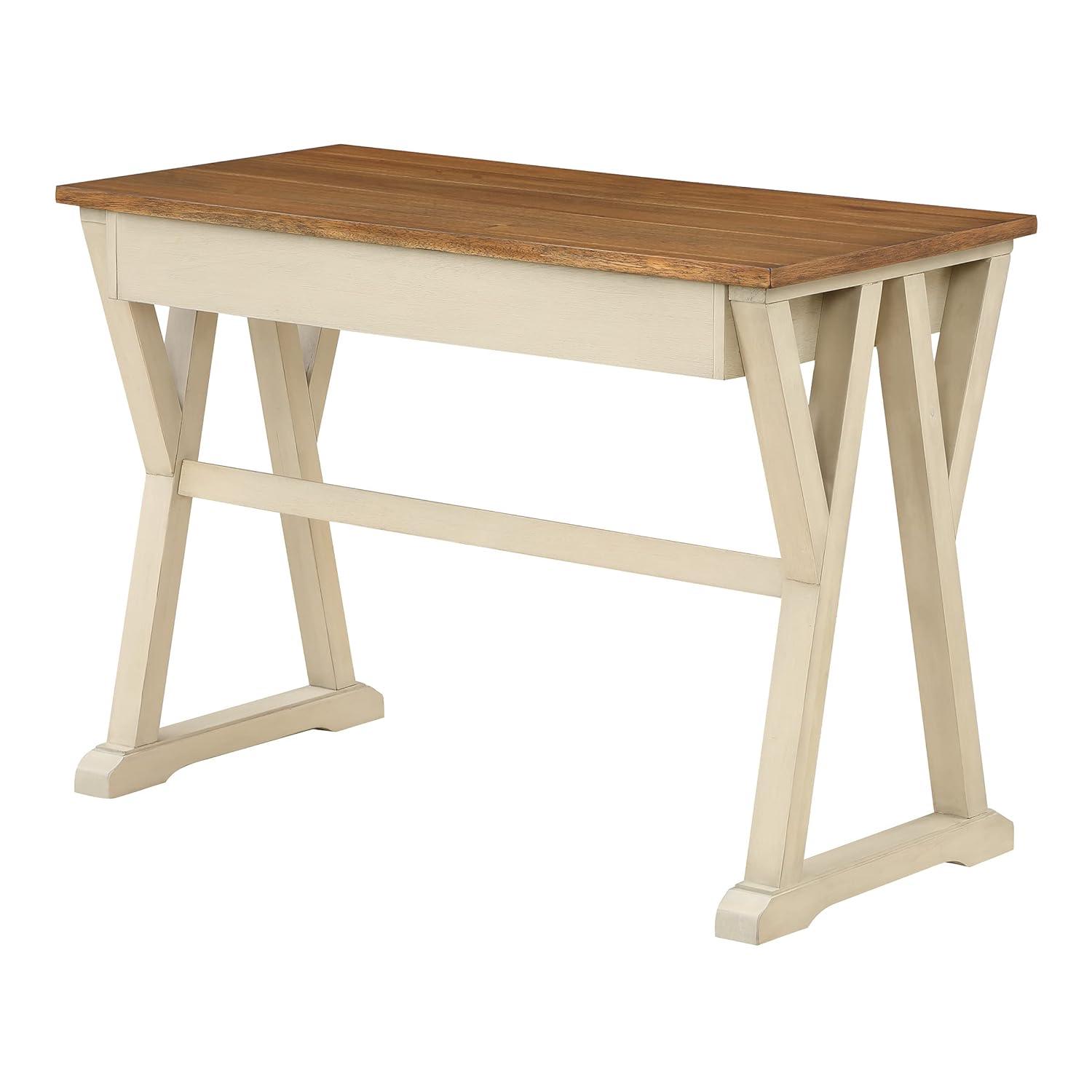 Jericho Rustic Writing Desk w/ Drawers  in Antique White in Engineered Wood