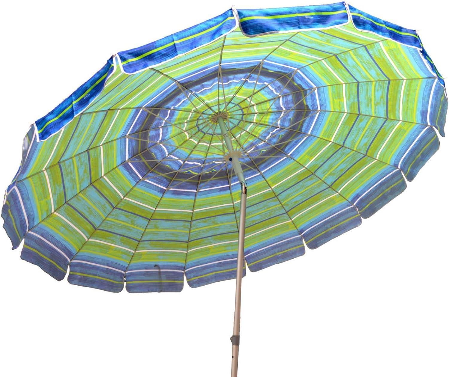 Impact Canopy 8' Beach Umbrella, UV Protected, Vented, Tilt Pole, Sand Anchor, Carry Bag, Blue/Green