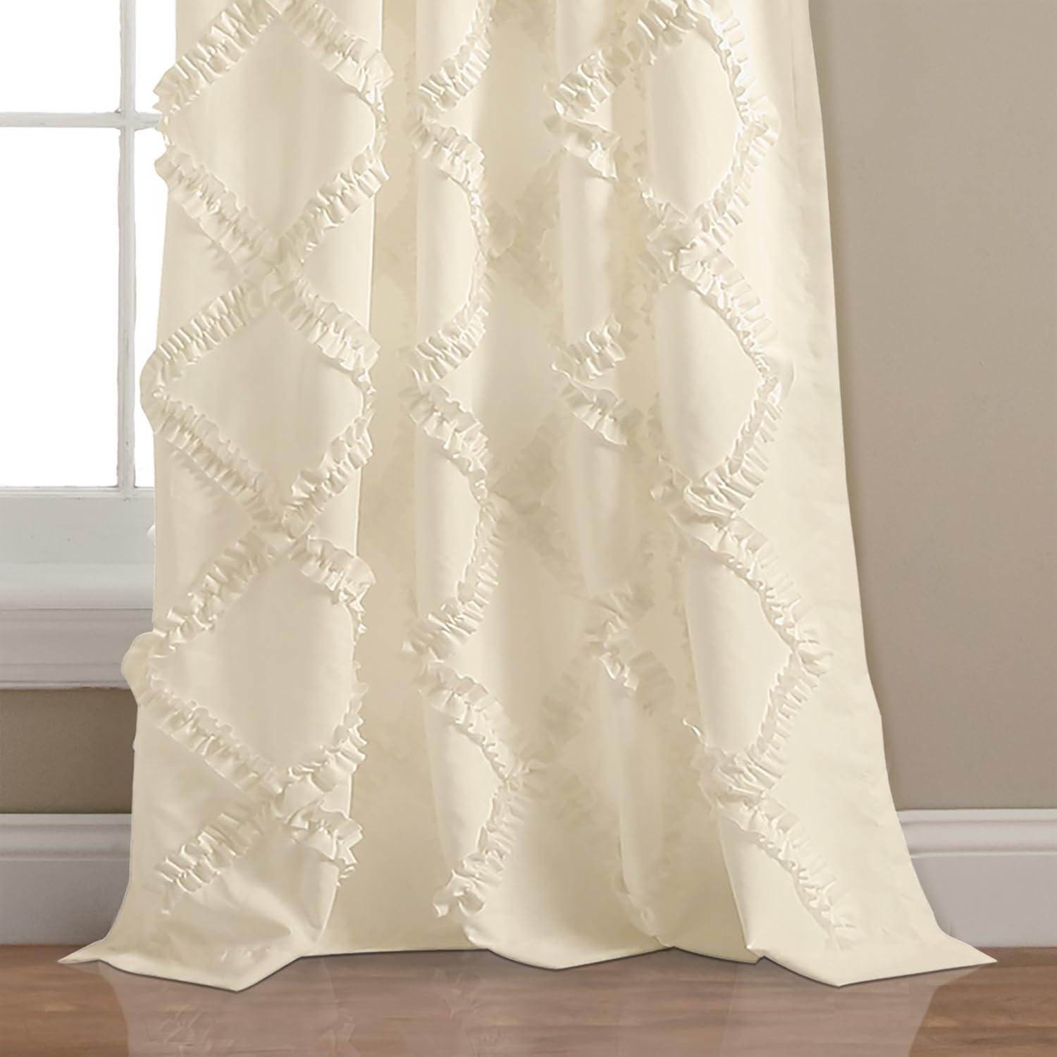 Ivory Elegance Ruffle Diamond 84" Polyester Window Curtain Set