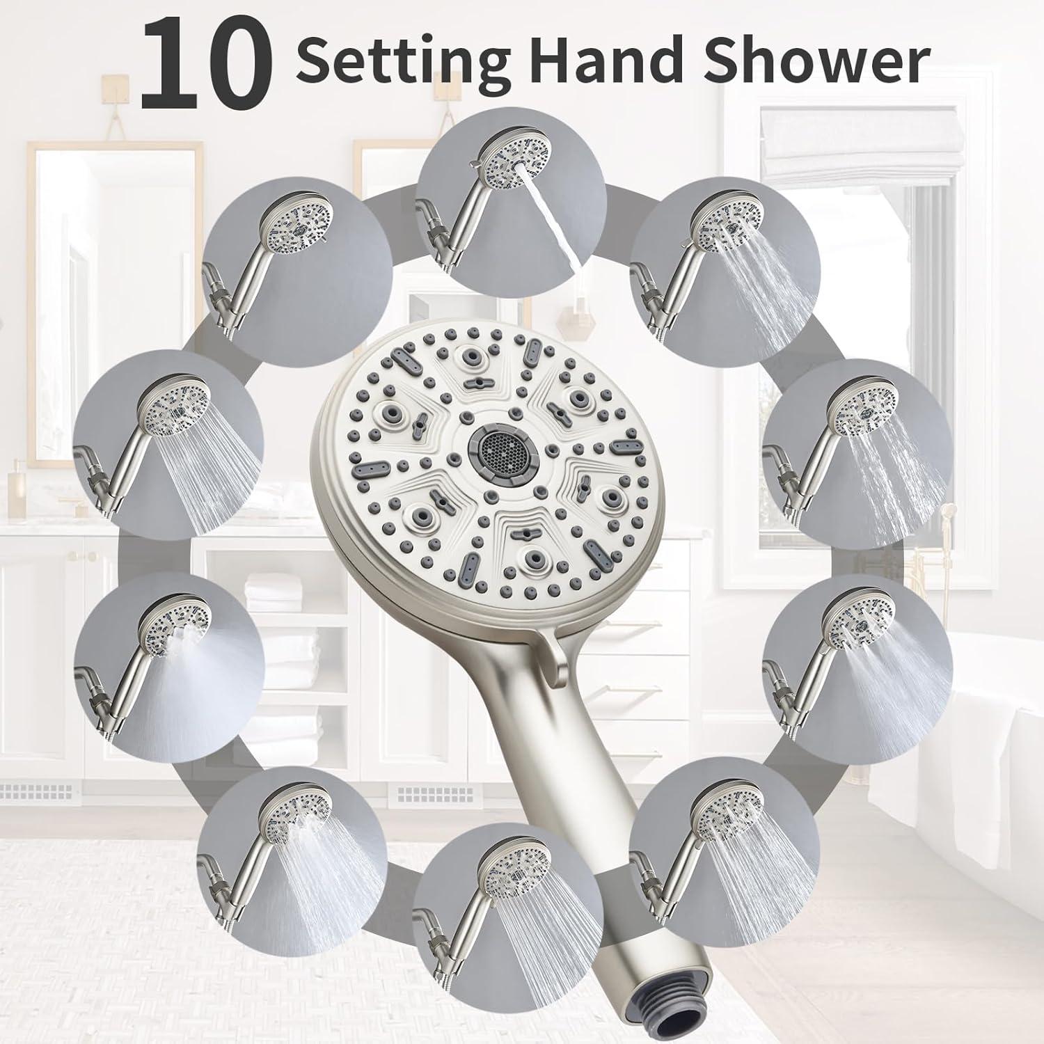 Single-Handle Shower Faucet Set Shower Kit with Valve Shower Trim Kit with 10 Spray Handheld Shower Head System Shower Valve and Trim Kit Brushed Nickel Shower Fixtures